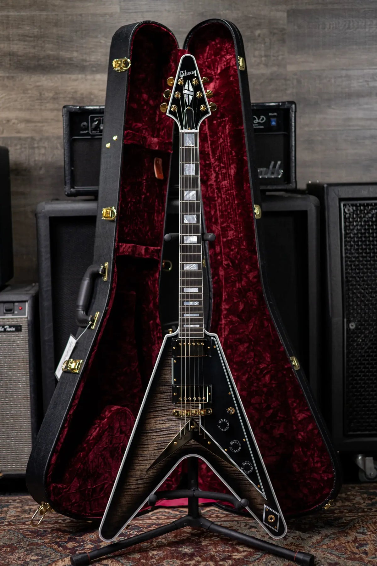 Gibson Custom Shop Flying V Custom Figured Electric Guitar - Cobra Burst with Hardshell Case