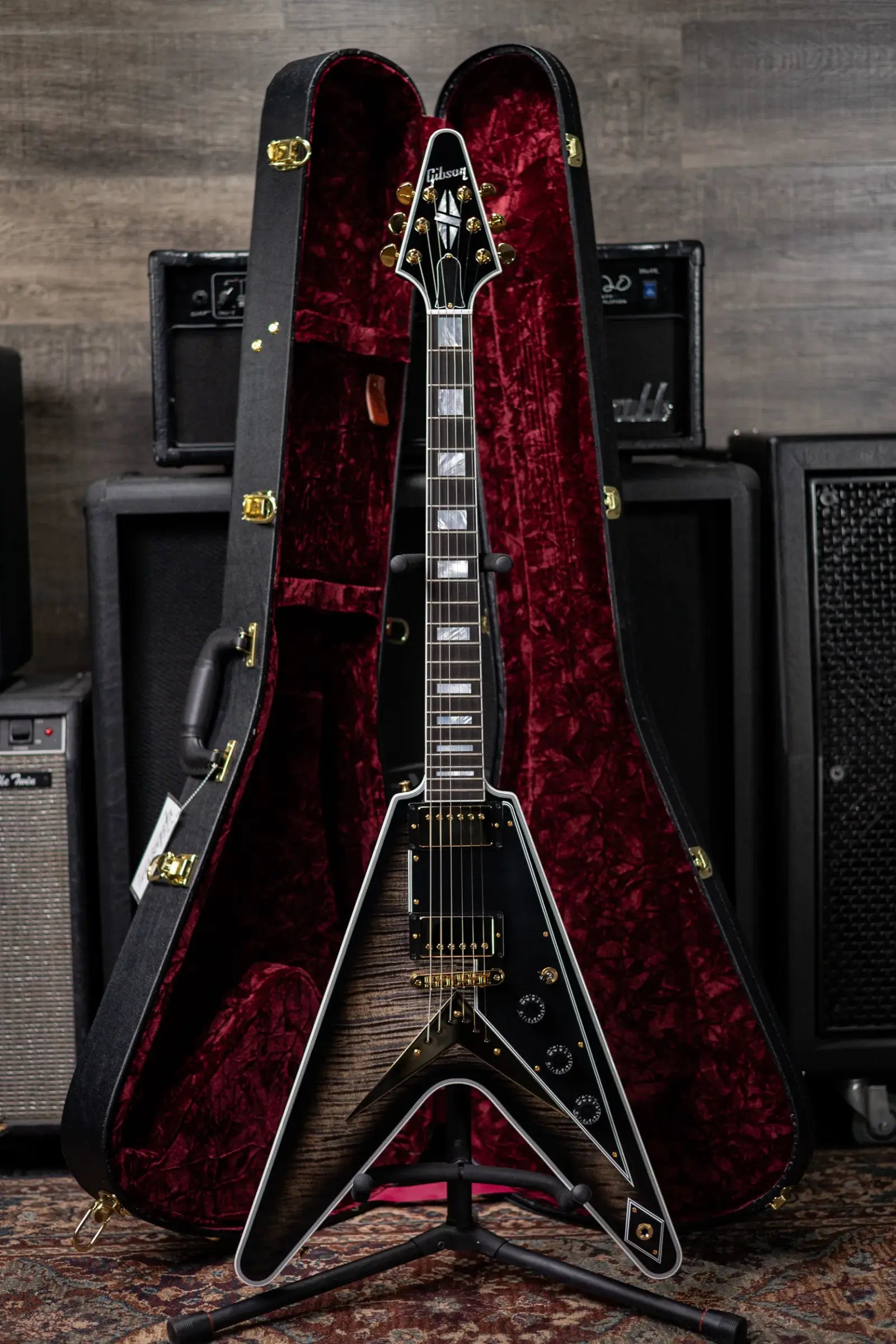 Gibson Custom Shop Flying V Custom Figured Electric Guitar - Cobra Burst with Hardshell Case