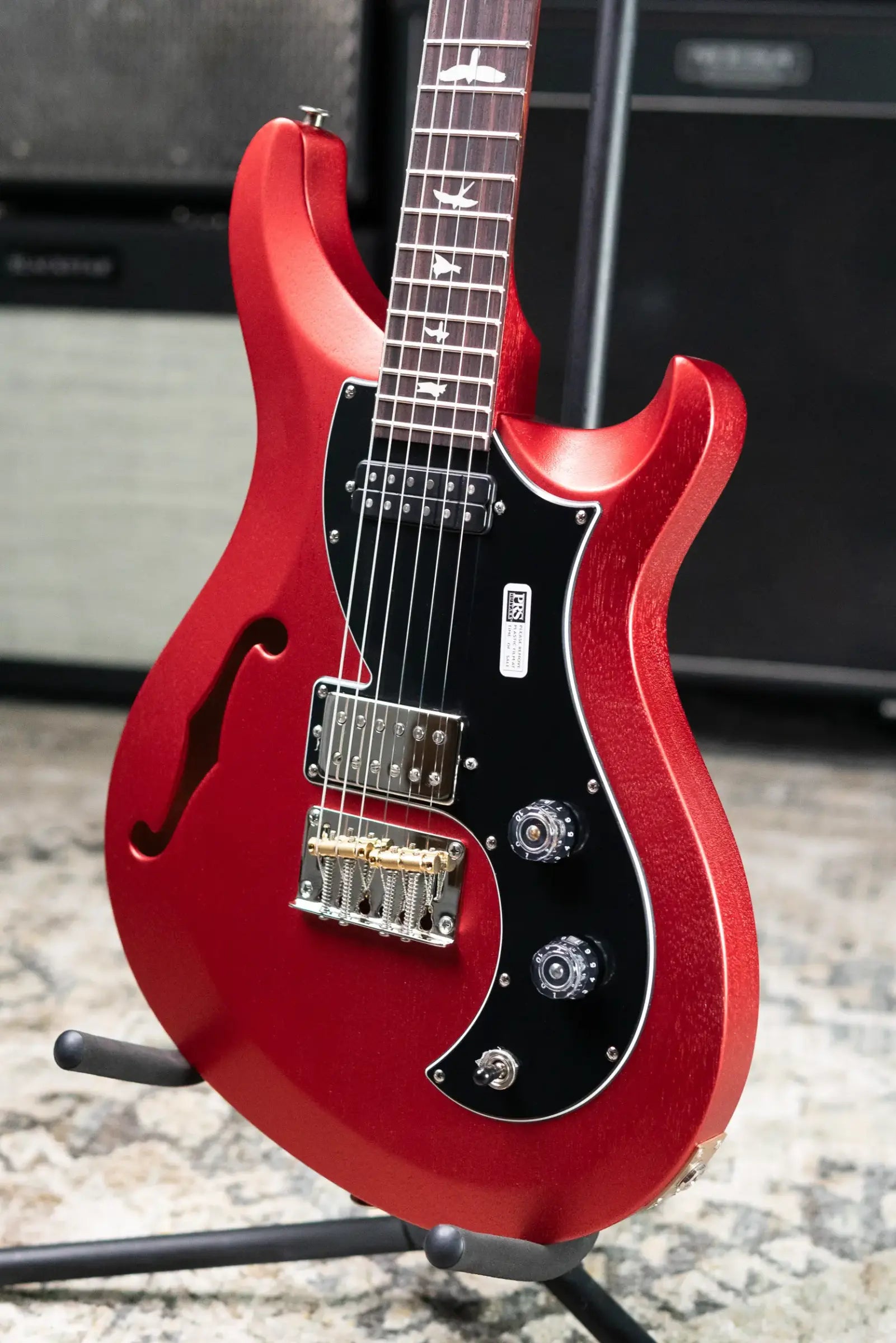 PRS S2 Vela Semi-Hollow Satin Electric Guitar - Red Apple Metallic with Gig Bag