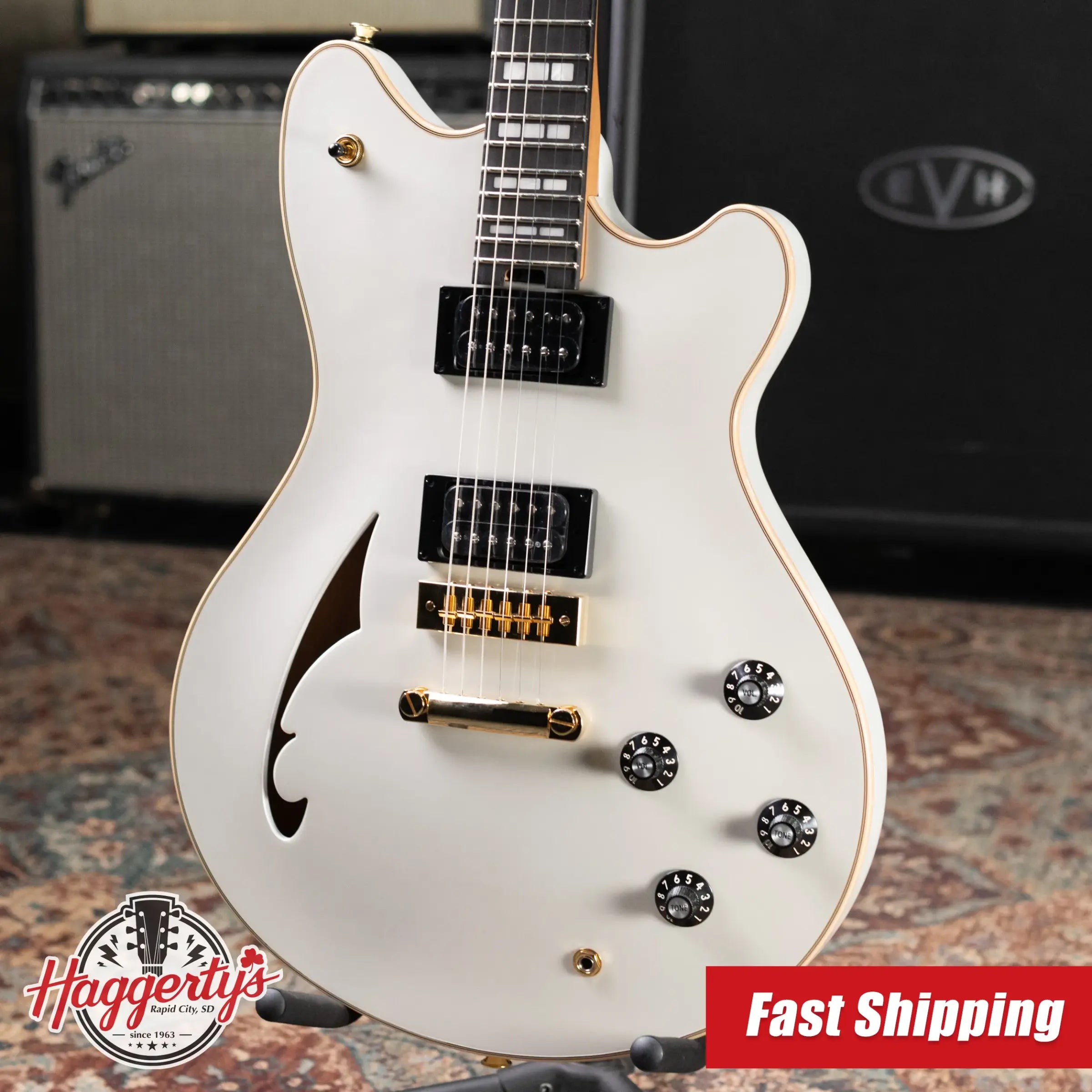 EVH SA-126 Special Semi-hollow Electric Guitar - Platinum Pearl Metallic with Hardshell Case