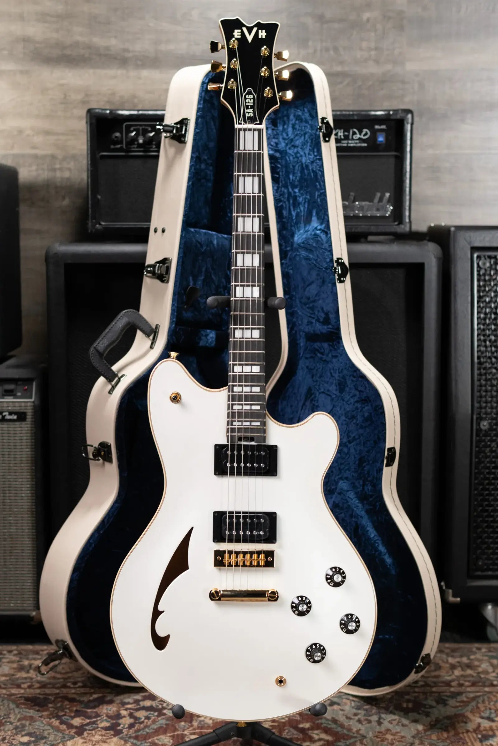 EVH SA-126 Special Semi-hollow Electric Guitar - Platinum Pearl Metallic with Hardshell Case