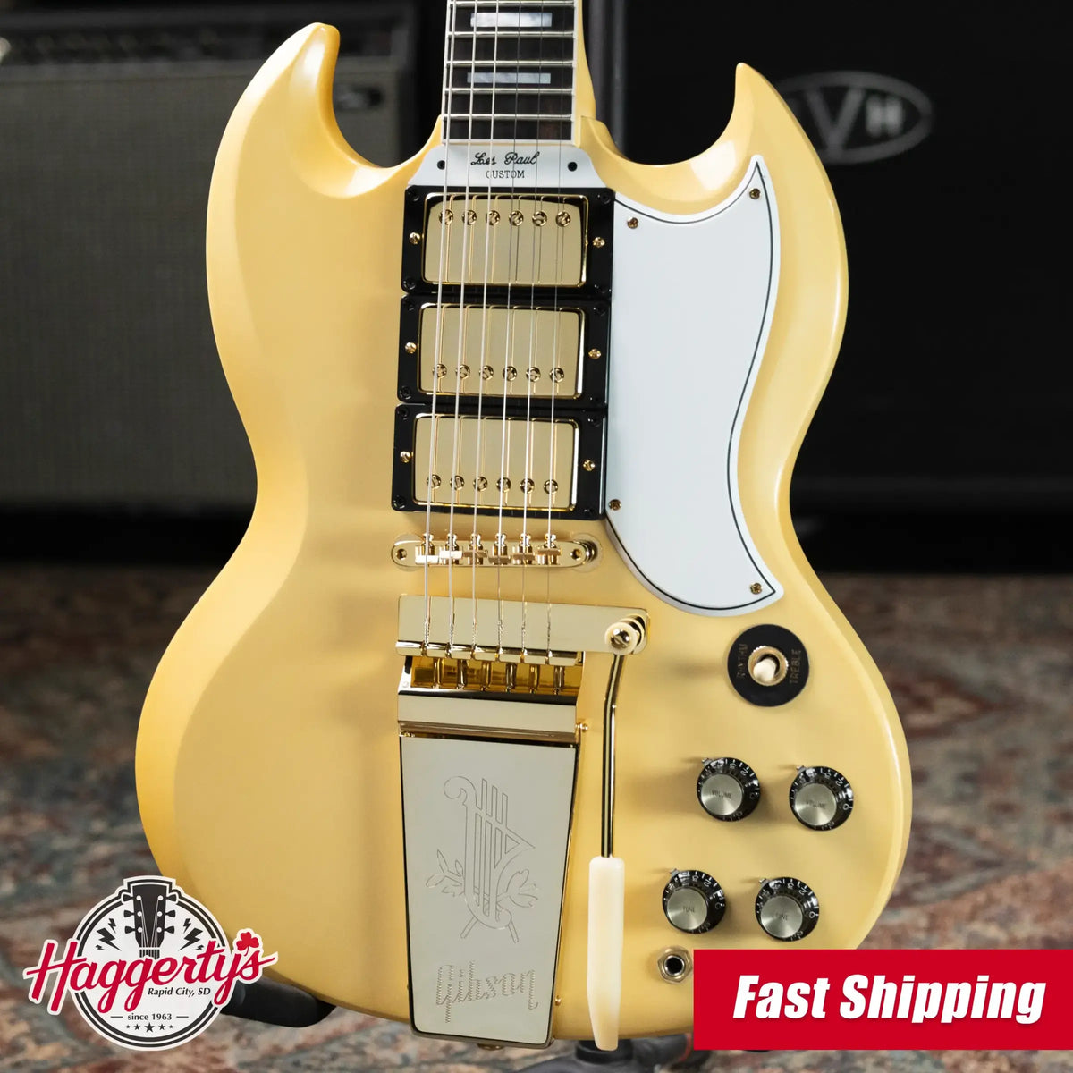 Gibson Custom Shop 1963 Les Paul SG Custom Reissue 3-Pickup with Maestro VOS Electric Guitar - Classic White with Hardshell Case