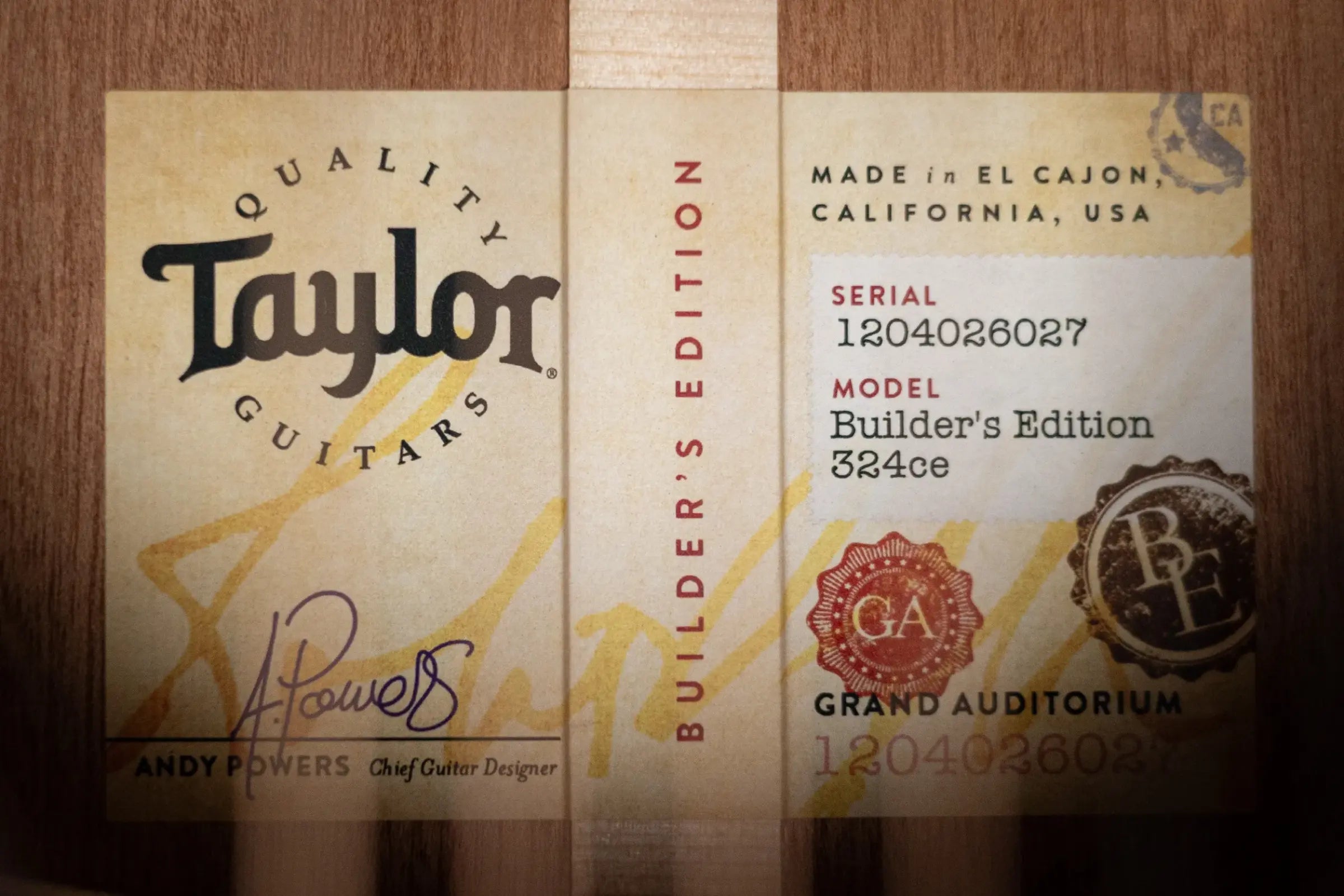 Taylor Next Generation Builder's Edition 324ce Grand Auditorium Acoustic/Electric Guitar - Kona Burst with Hardshell Case