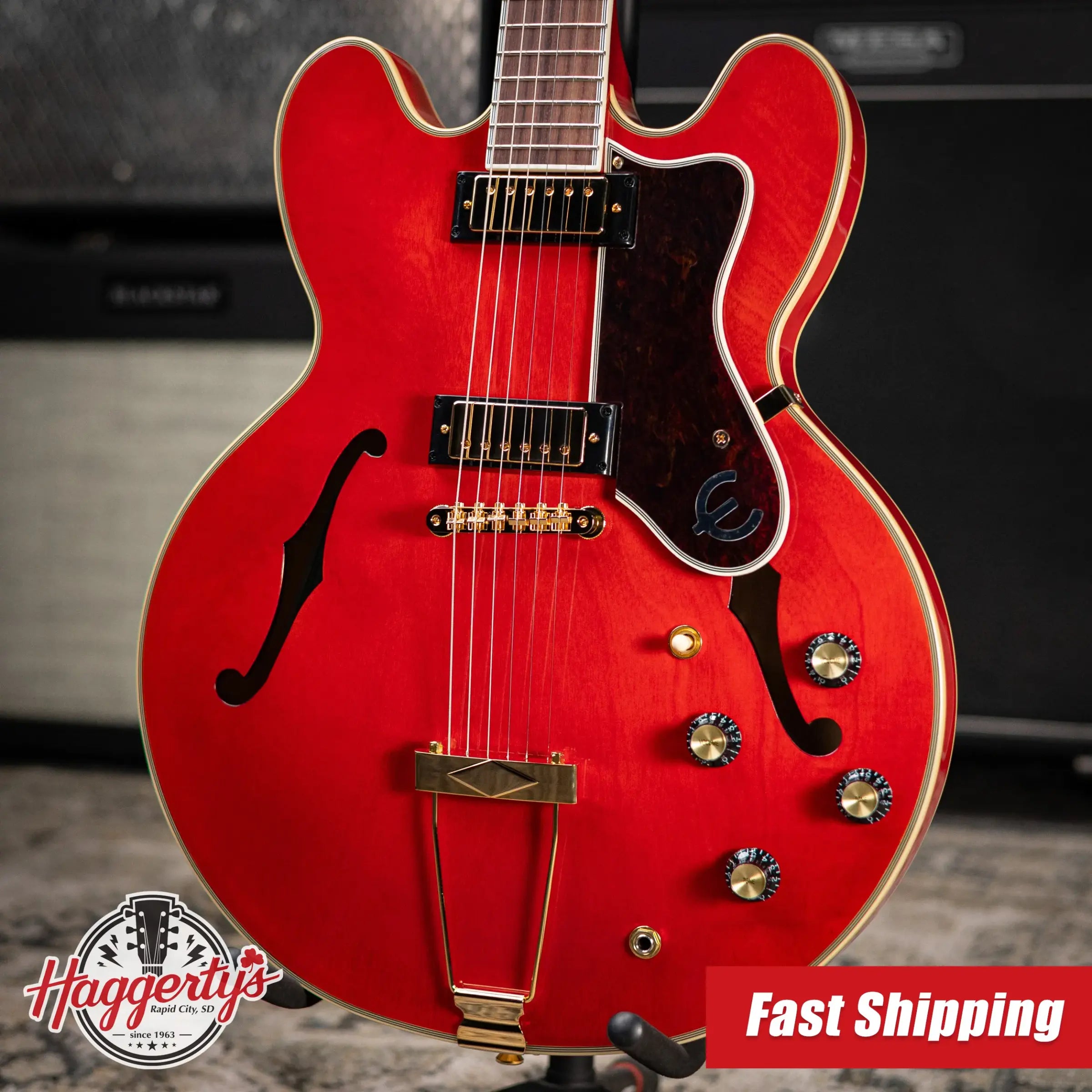 Epiphone Masterbilt Gem Archer Sheraton Electric Guitar - Cherry Red with Hardshell Case