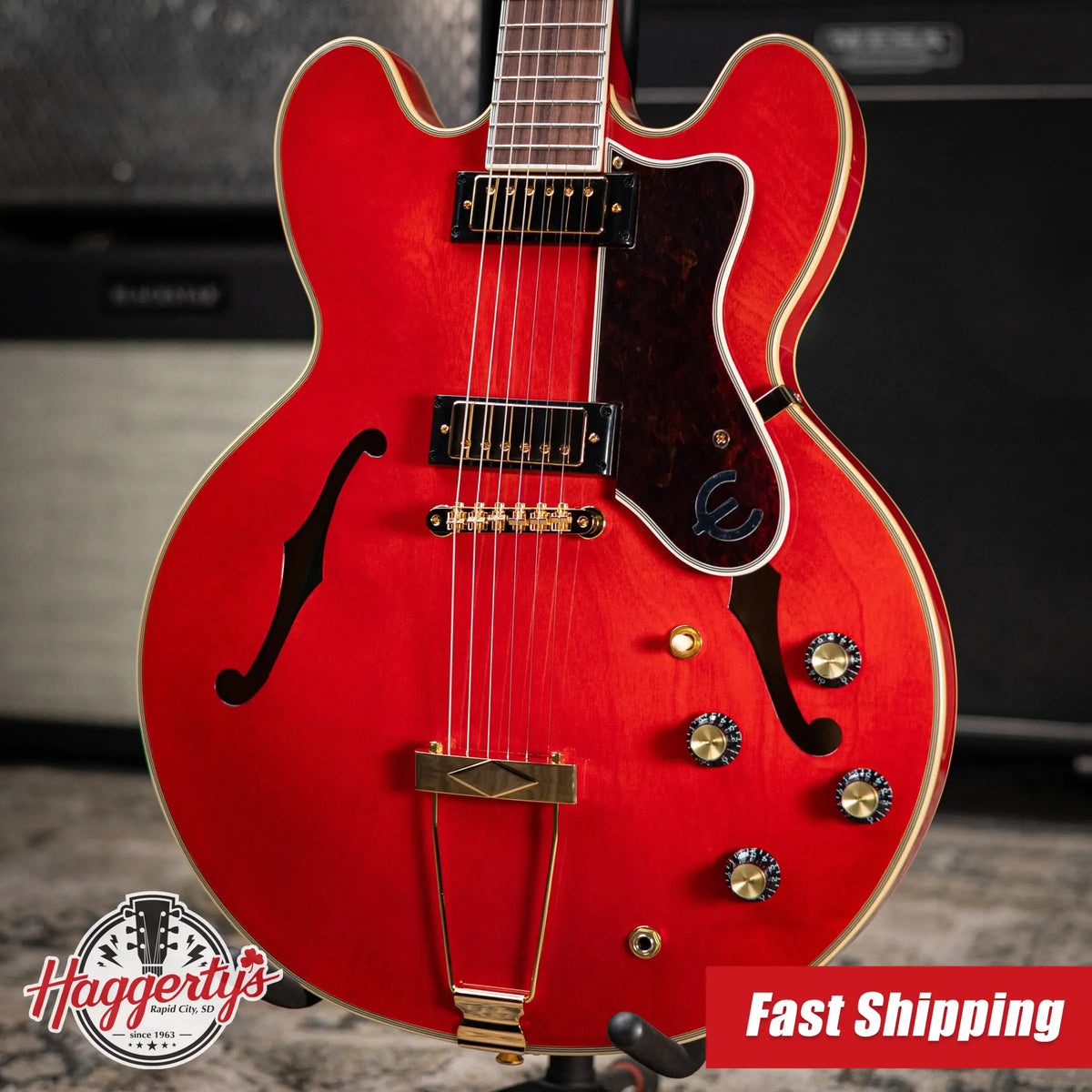 Epiphone Masterbilt Gem Archer Sheraton Electric Guitar - Cherry Red with Hardshell Case