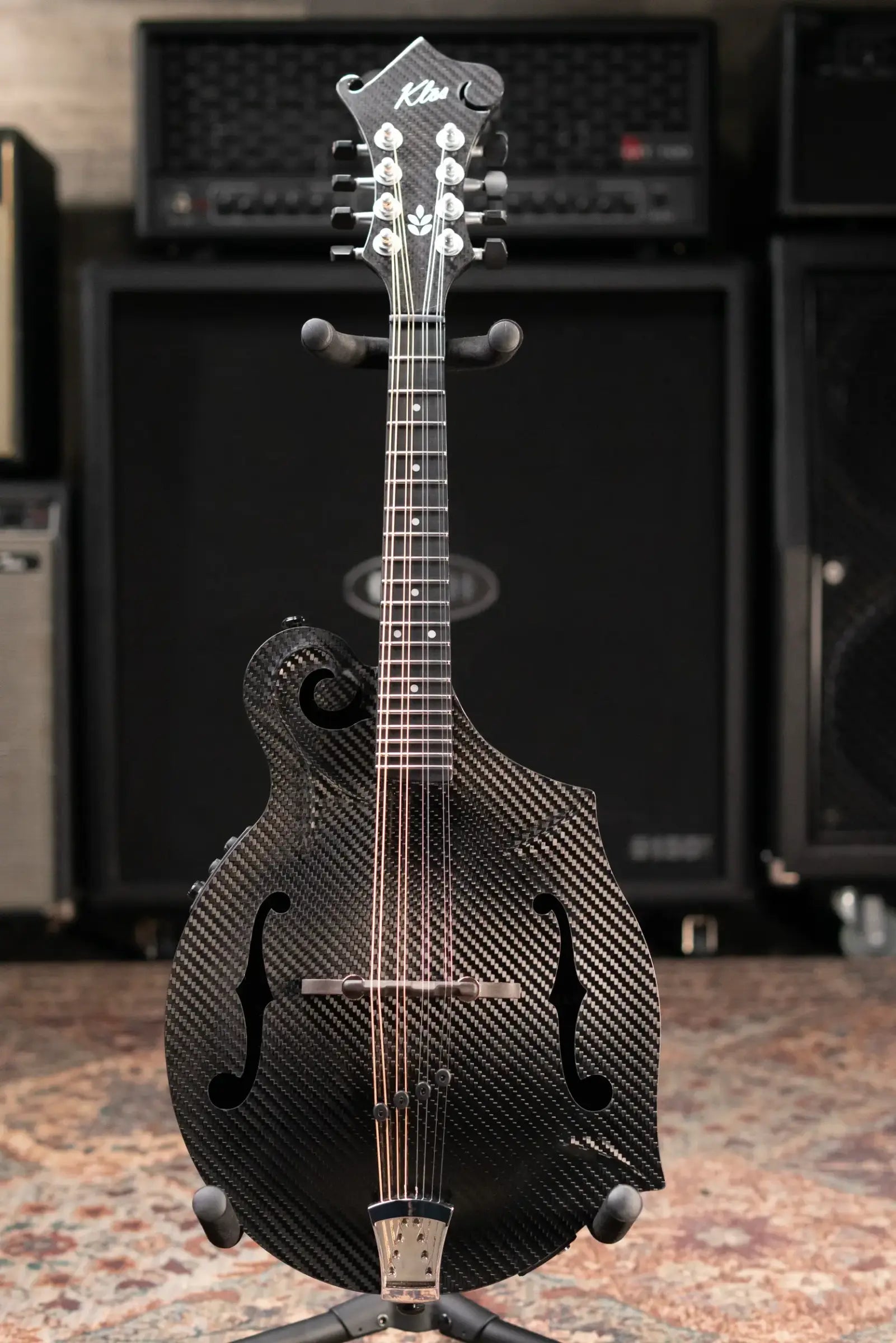 PRE-ORDER KLOS Full Carbon F-Style Mandolin KLOS EQ Acoustic/Electric with Fiberglass Hardshell Case