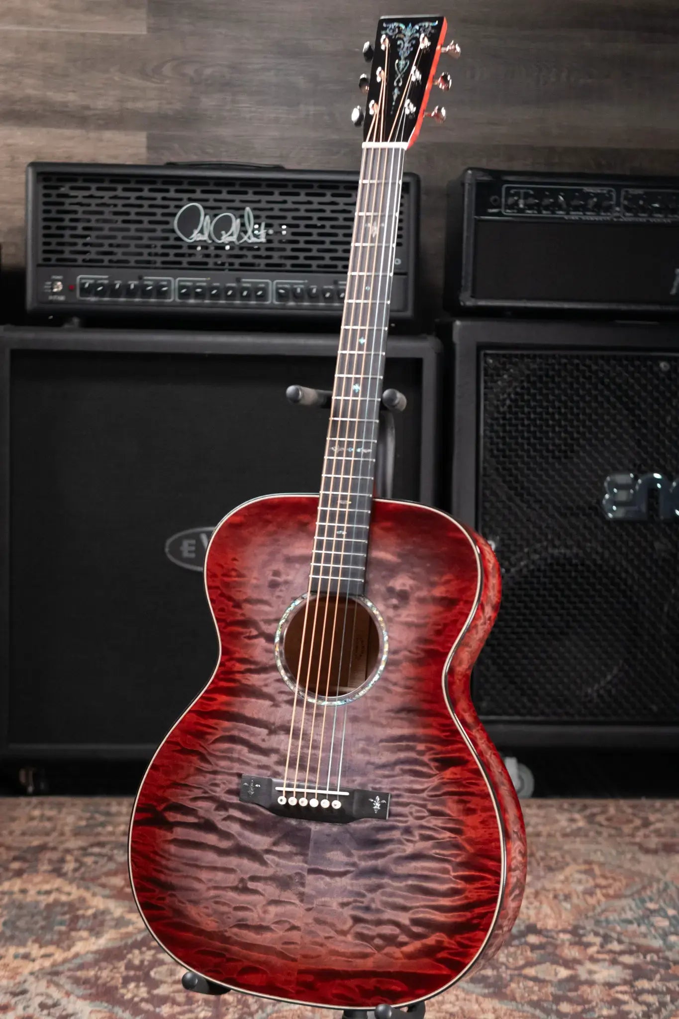 Martin Custom Shop Style 45 000-14F Acoustic Guitar - Quilted Maple, Charcoal Cherry Burst with Hardshell Case