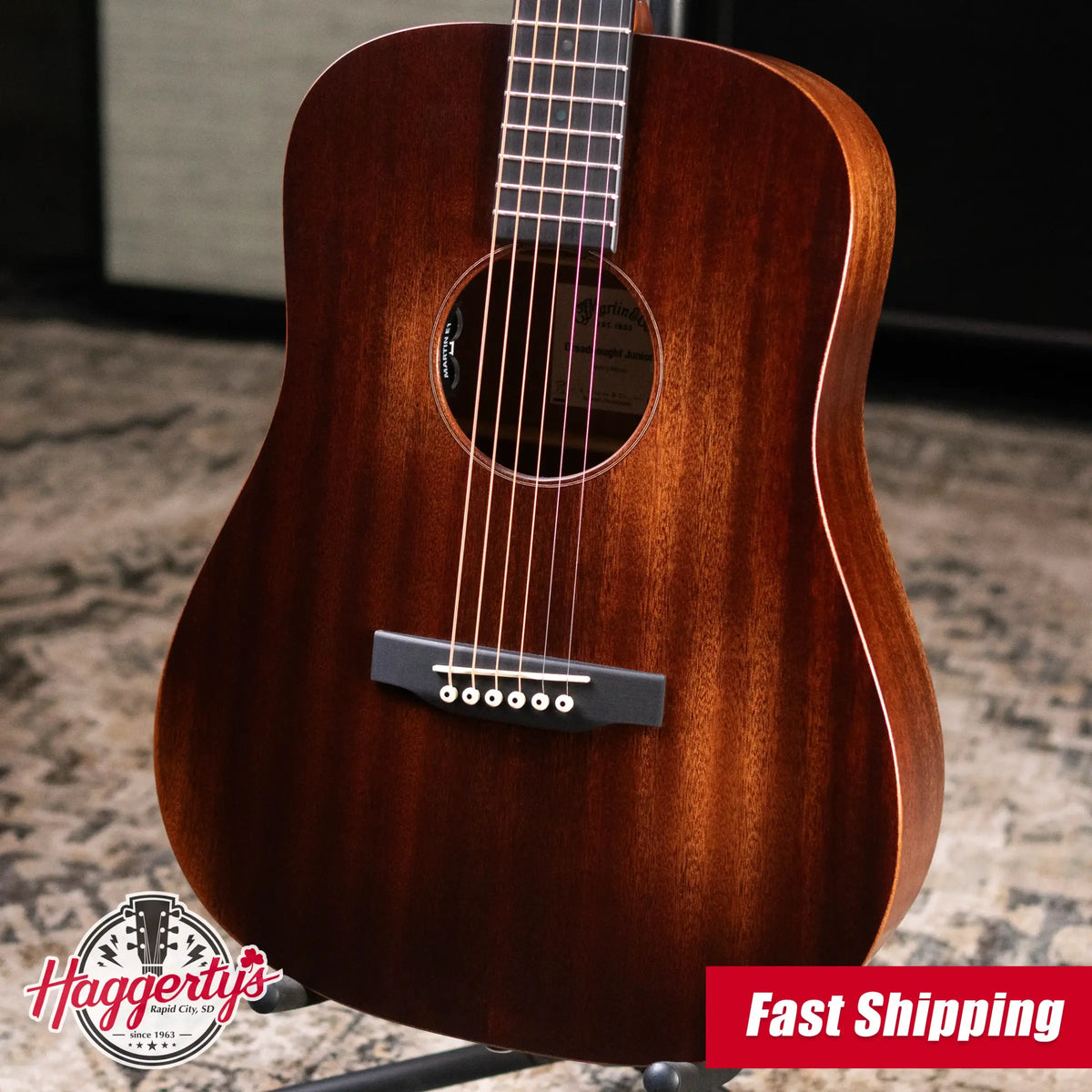 Martin D Jr-E StreetMaster Acoustic/Electric Guitar - Dark Distressed Mahogany with Gig Bag - Demo