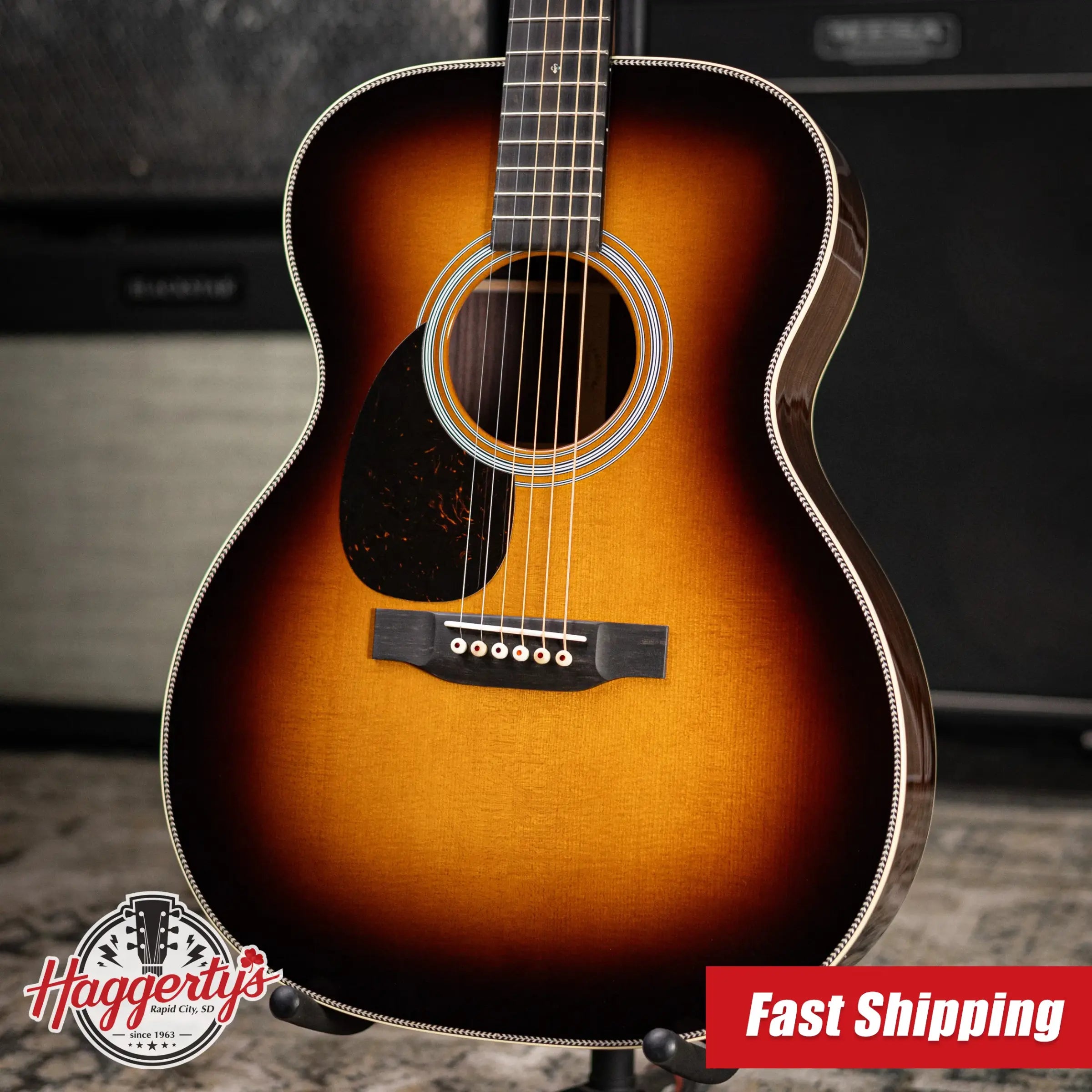 Martin OM-28 Standard Series Left-Hand Acoustic Guitar - 1935 Sunburst with Hardshell Case