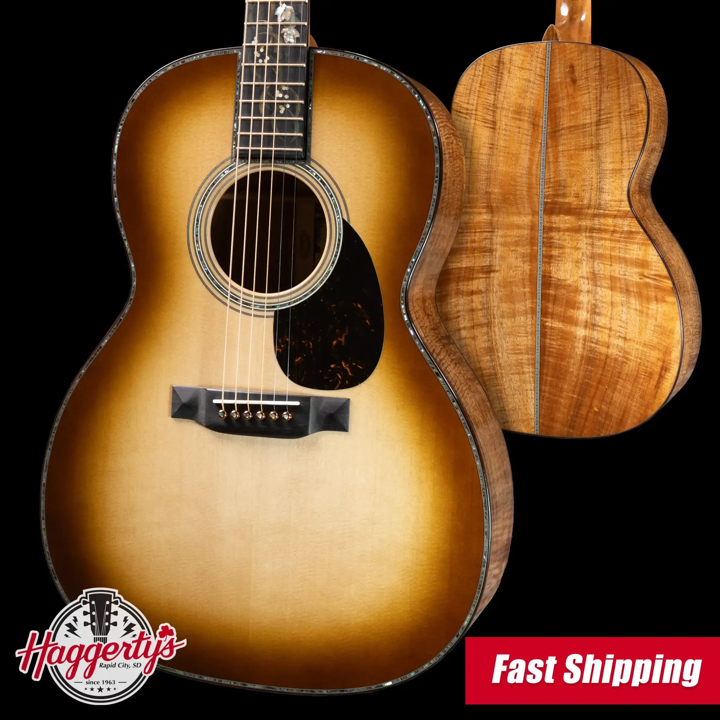 Martin O'ahu K-42 Hibiscus Acoustic Guitar - Dark Toasted Burst with Hardshell Case