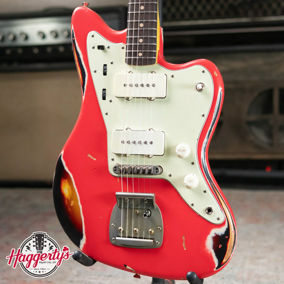 Nash JM-63 Electric Guitar - Fiesta Red over 3-Tone Burst with Hardshell Case