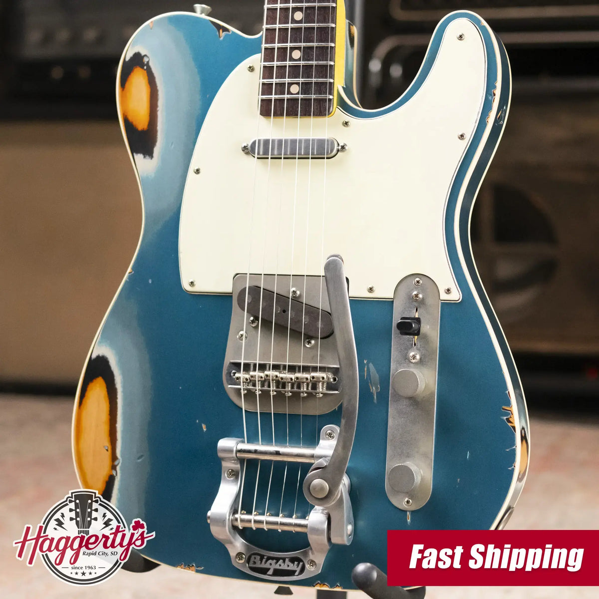 Nash T-63 Double Bound with Bigsby Electric Guitar - Ocean Turquoise Metallic over 2-Tone Burst with Hardshell Case