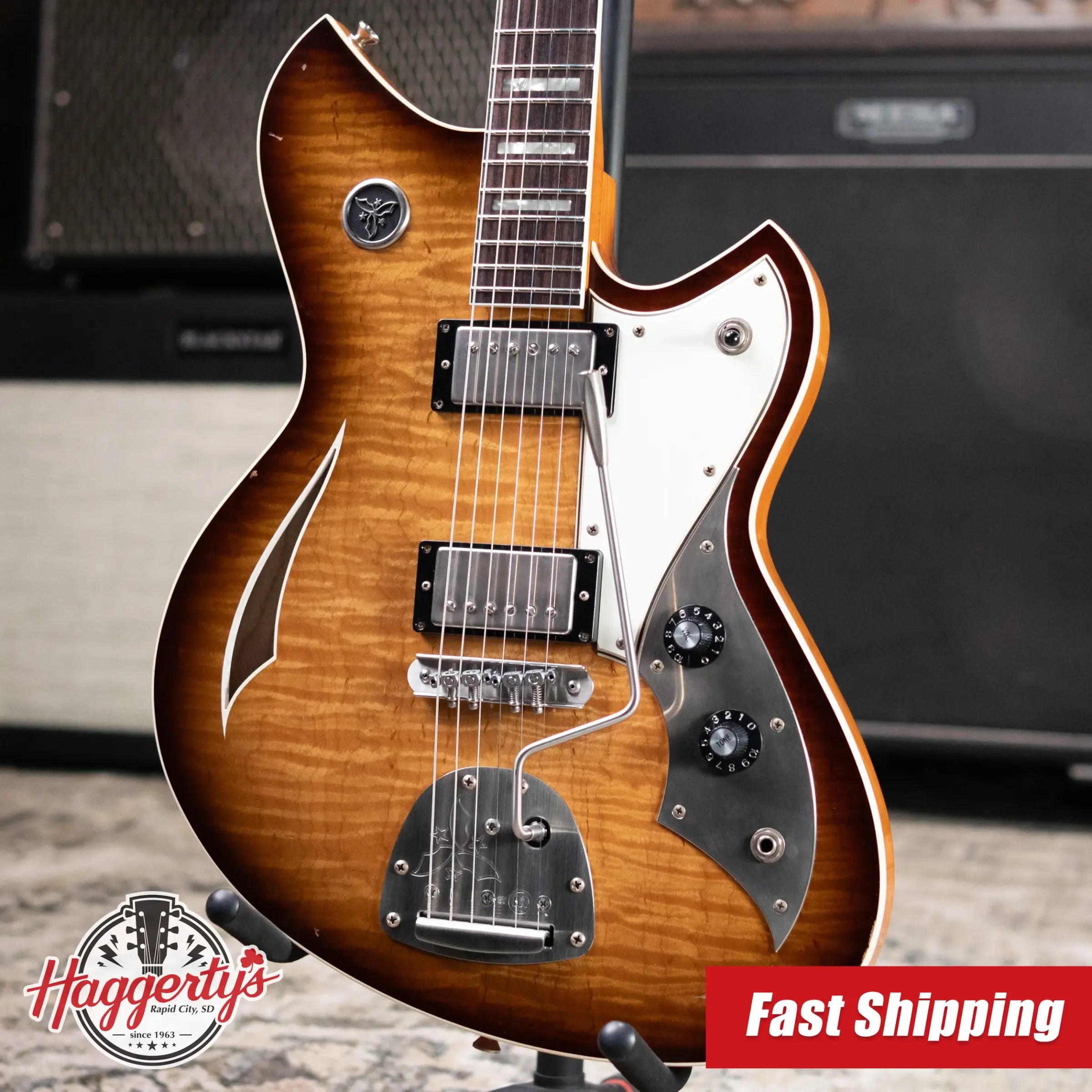 Novo Dealer Limited Miris JHH Semi-Hollow Electric Guitar - Amber Burst with Gig Bag