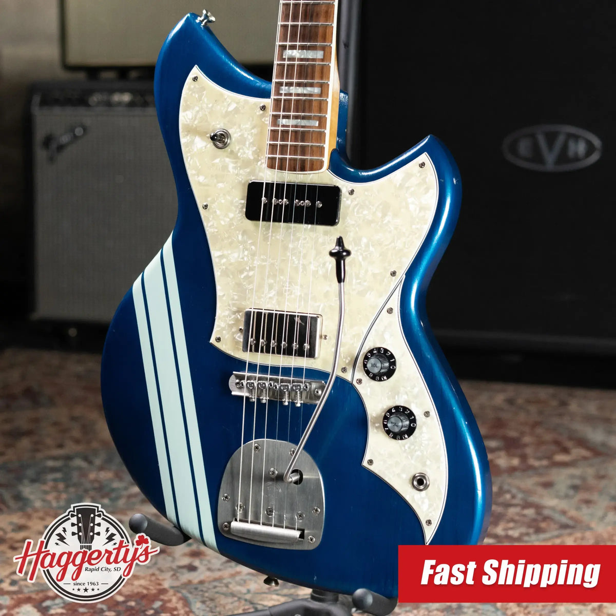 Novo Serus J H-P90 Electric Guitar - Lake Como Blue with Racing Strip with Hardshell Case - Used
