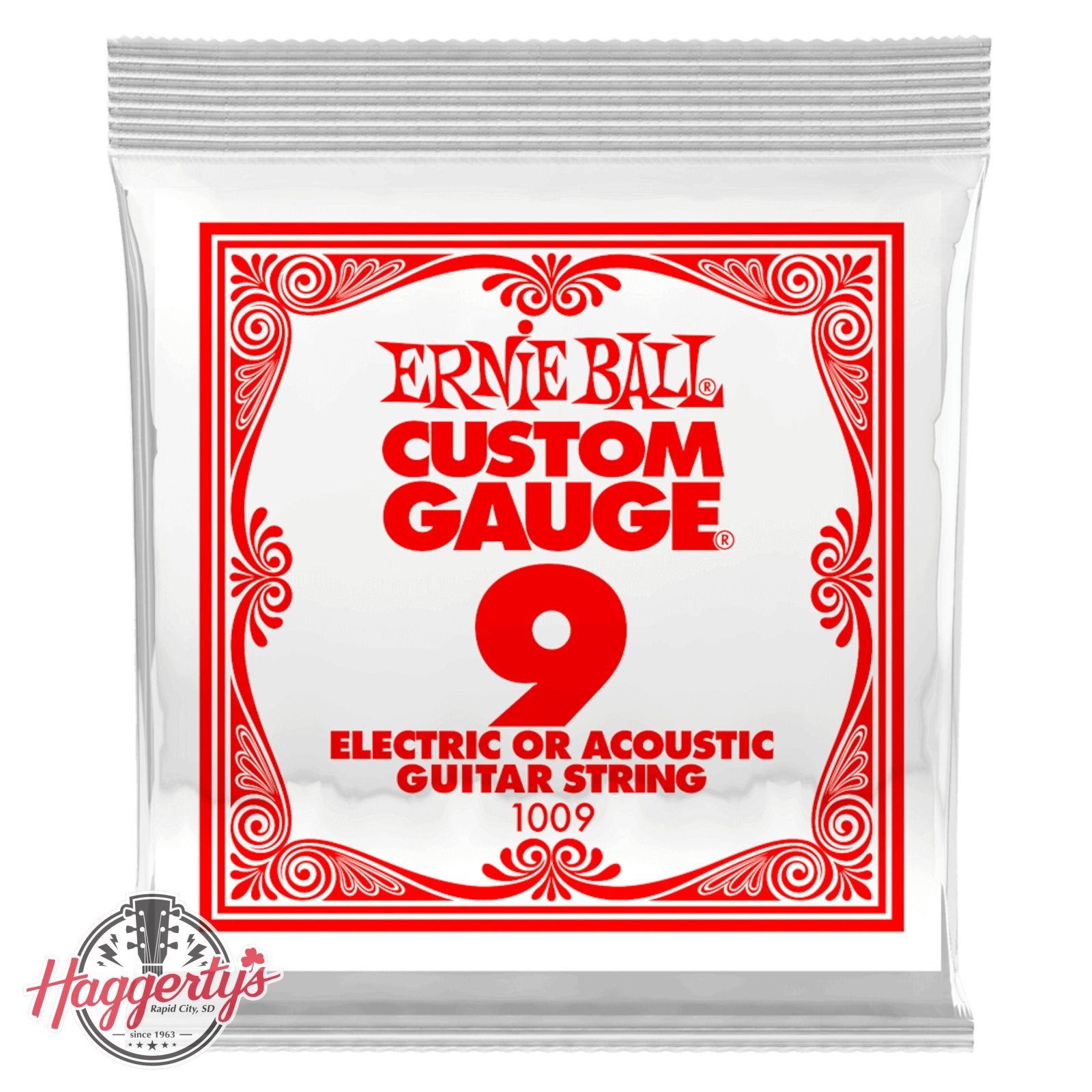 Ernie Ball .009 Plain Steel Electric or Acoustic Guitar Strings 6 Pack (1009)