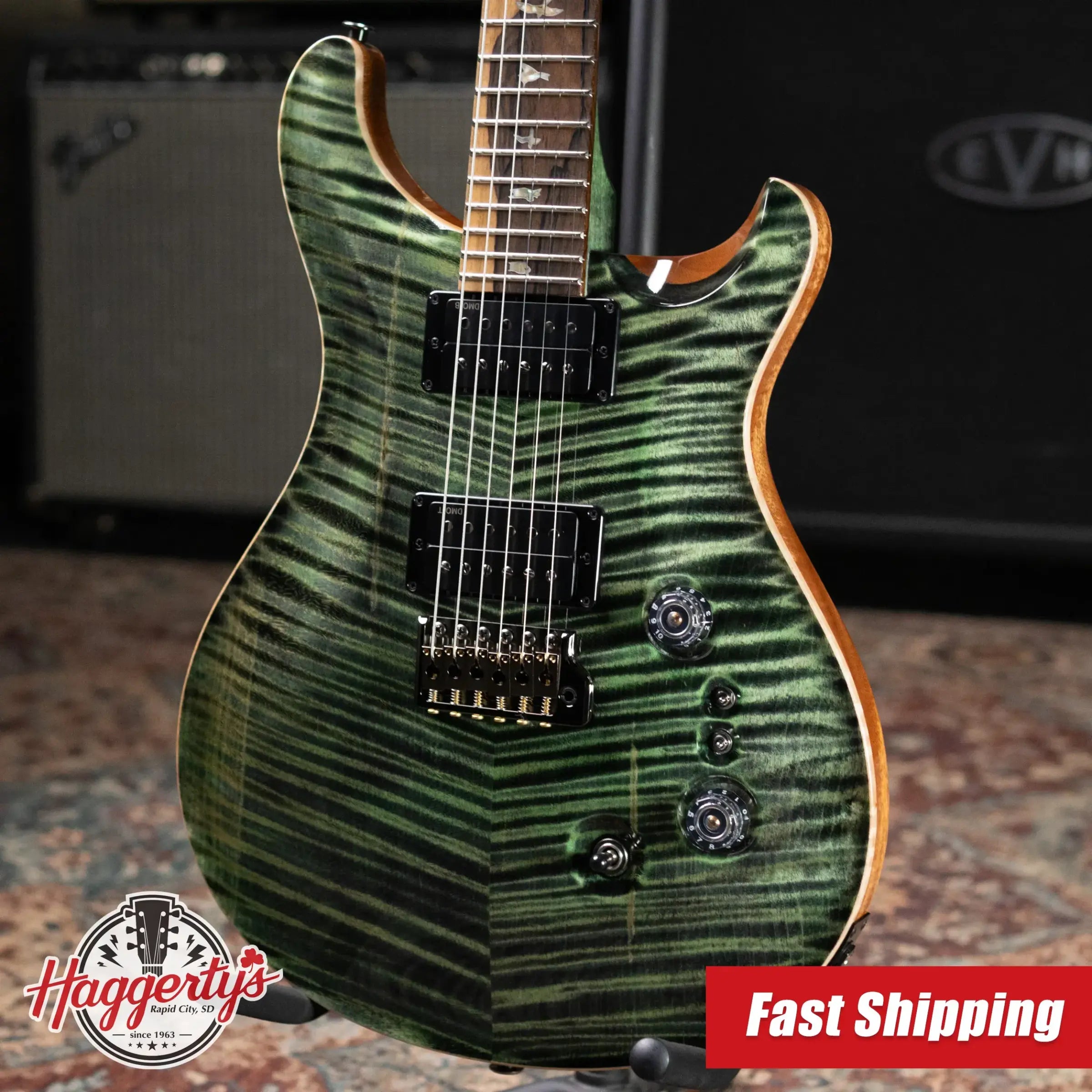 PRS Custom 24-08 Flame Maple 10-Top Electric Guitar - Sage with Stained Neck and Hardshell Case