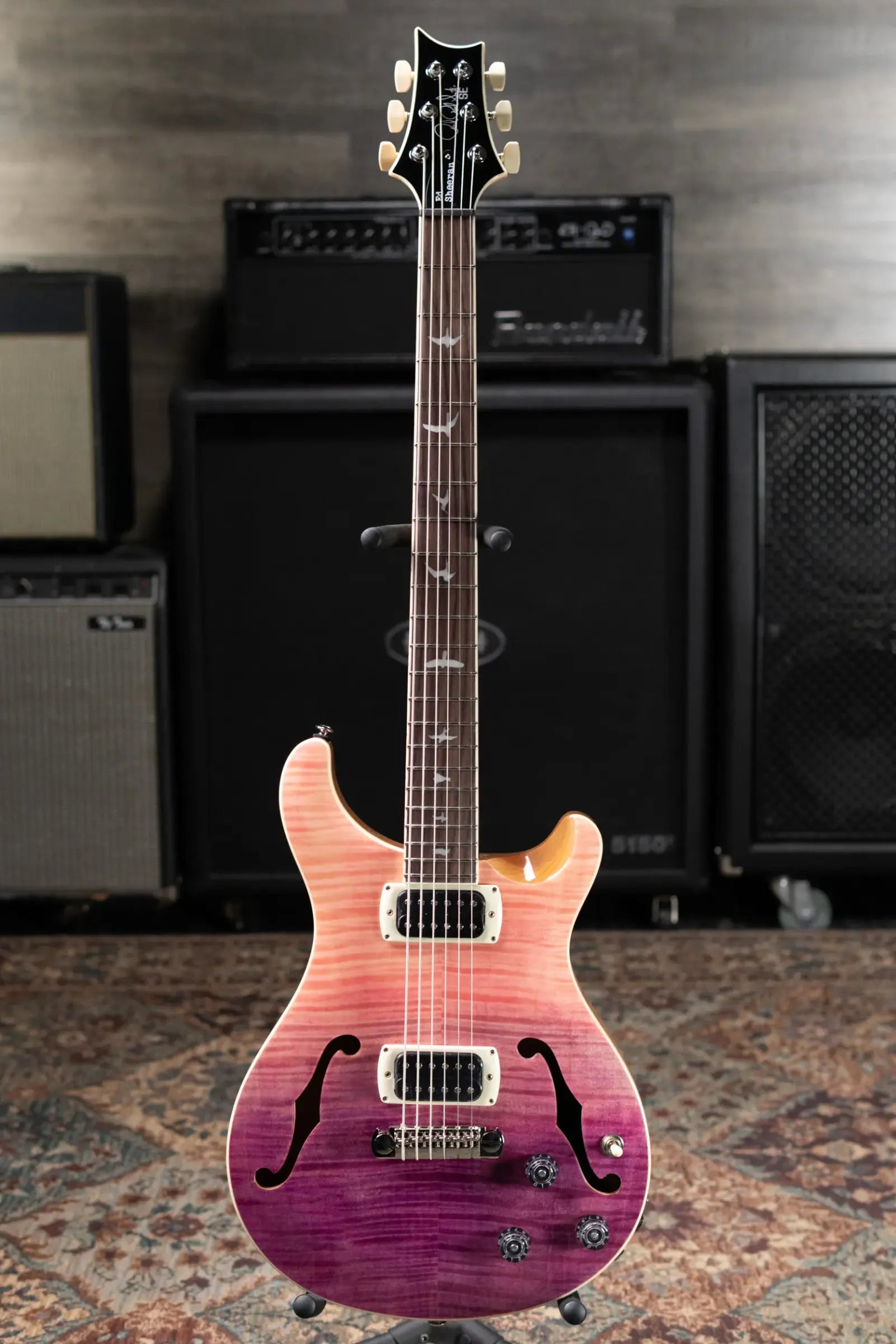 PRS SE Ed Sheeran Baritone Piezo Hollowbody Guitar - Pink Ombre with Premium Gig Bag