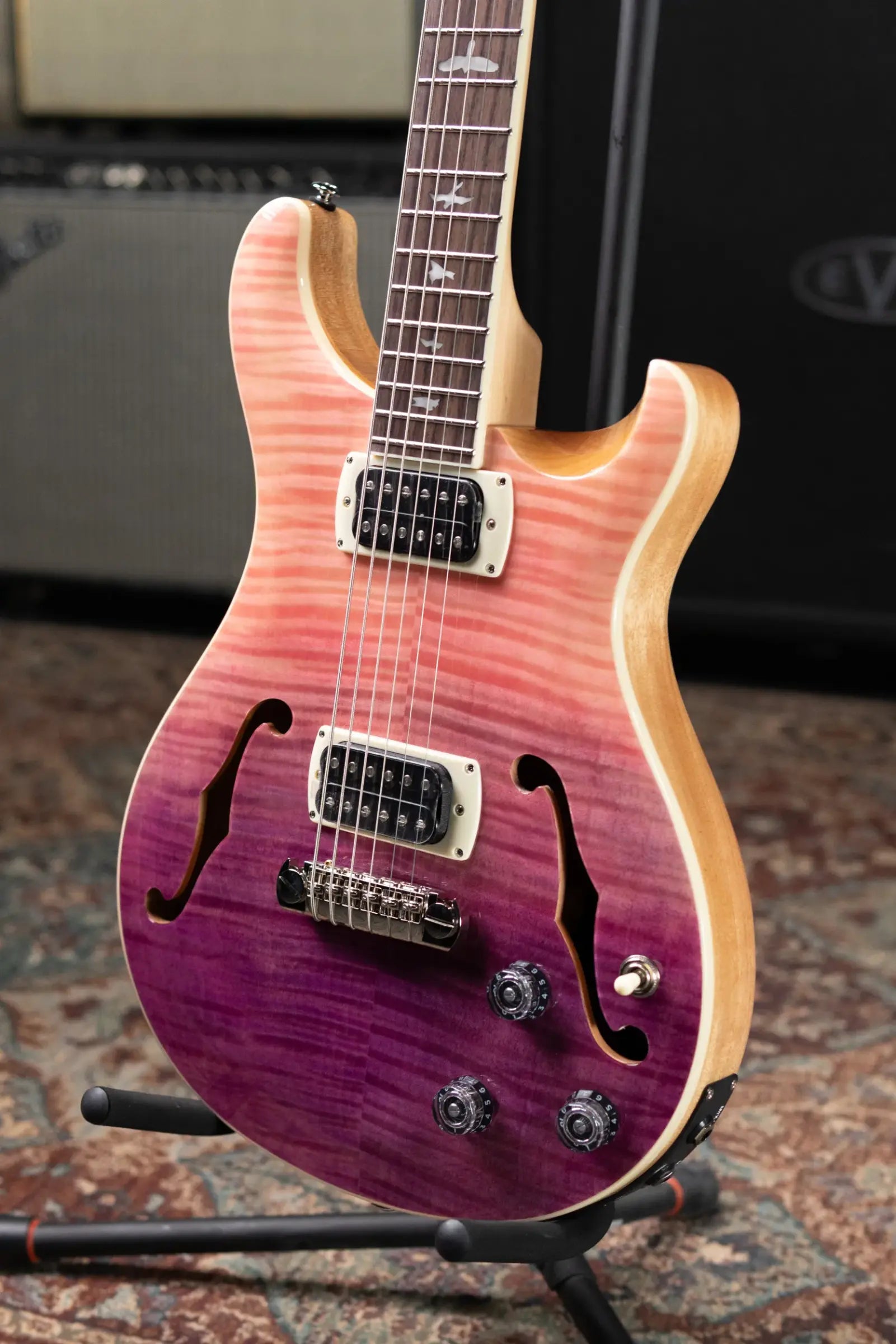 PRS SE Ed Sheeran Baritone Piezo Hollowbody Guitar - Pink Ombre with Premium Gig Bag