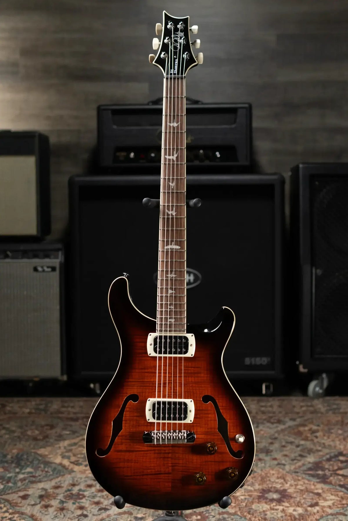 PRS SE Ed Sheeran Hollowbody I Baritone Piezo Electric Guitar - Orange Tiger Smokeburst with Gig Bag