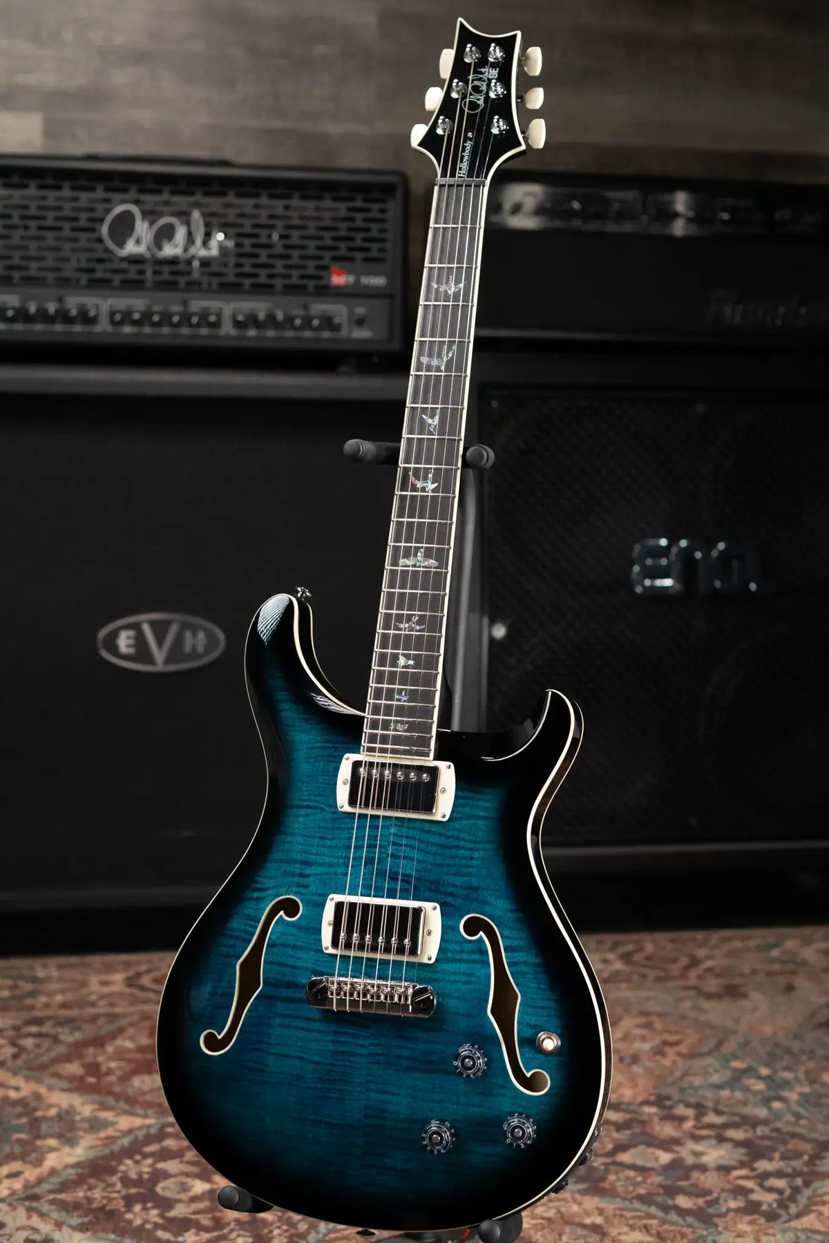 PRS SE Hollowbody II Piezo Electric Guitar - Peacock Blue Smokeburst with Gig Bag - Demo