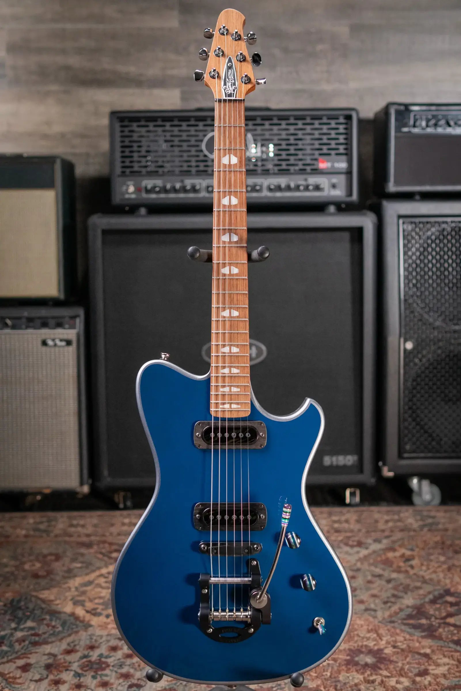 Powers Electric A-Type PF42 Hollow Body Electric Guitar - Dark Gulf Blue/Chrome Blue with Gig Bag