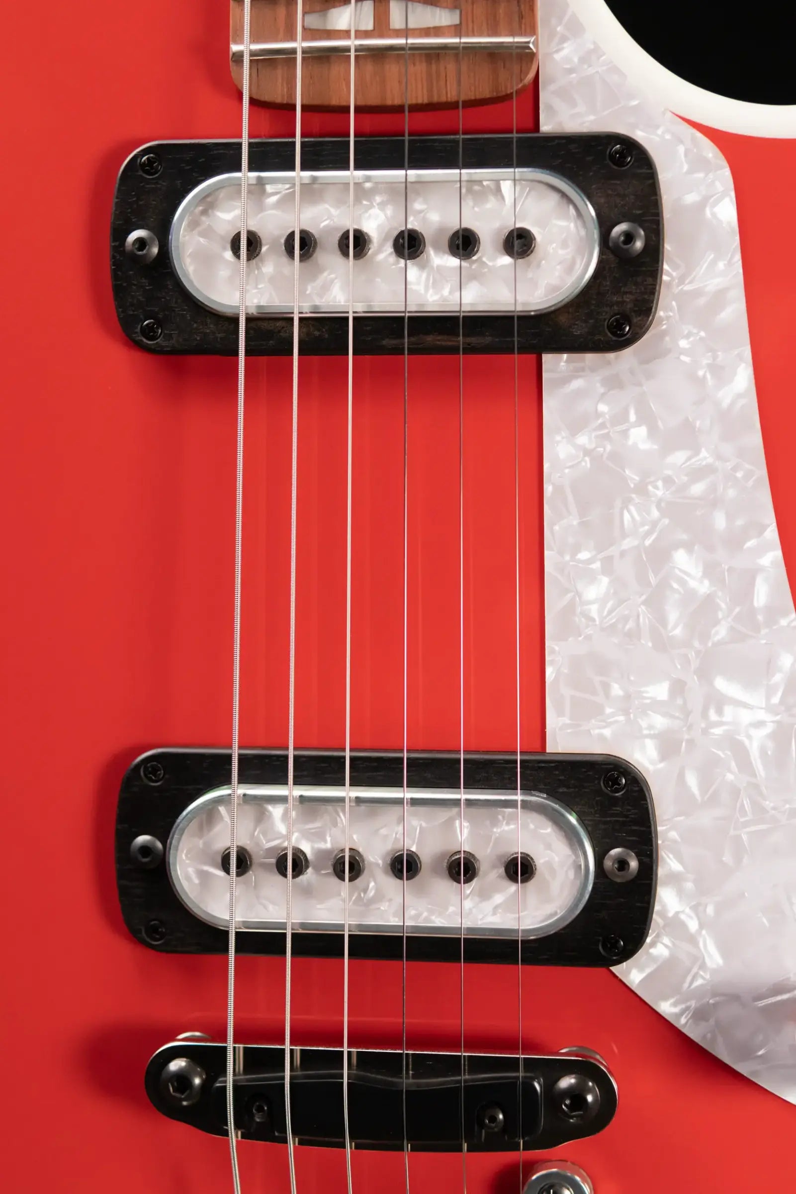 Powers Electric A-Type PF42 Hollow Body Electric Guitar - Geranium Red/Pearl White with Gig Bag