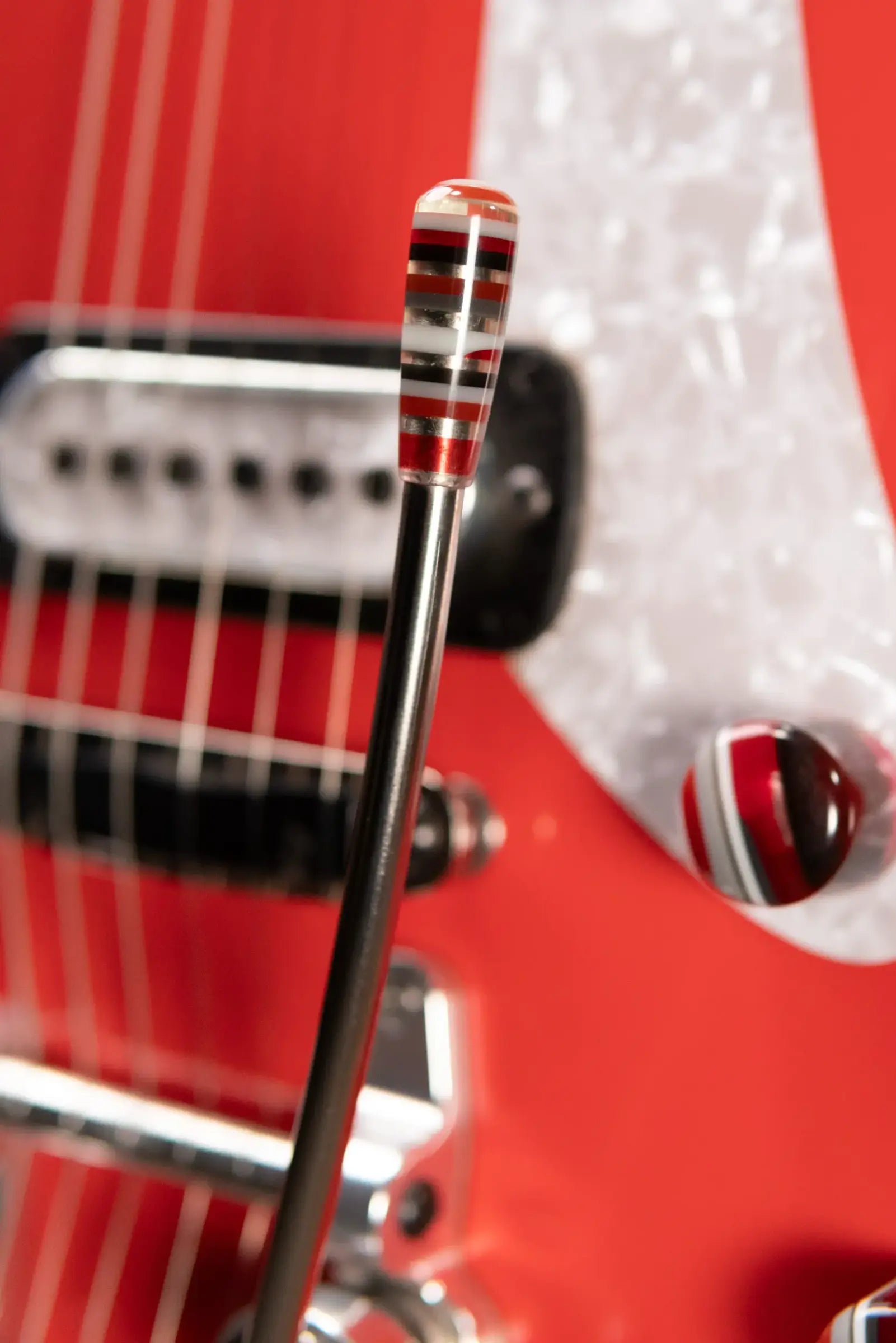 Powers Electric A-Type PF42 Hollow Body Electric Guitar - Geranium Red/Pearl White with Gig Bag