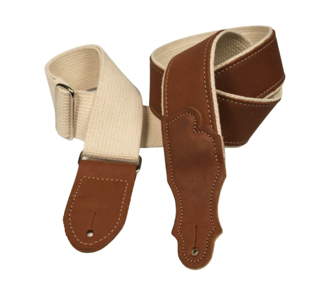 Franklin Straps 2" Cognac Leather Hybrid Natural Cotton Backing Guitar Strap - Chrome Slider