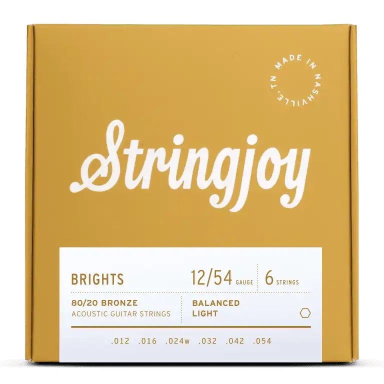 Stringjoy Brights Light Gauge (12-54) 80/20 Bronze Acoustic Guitar Strings