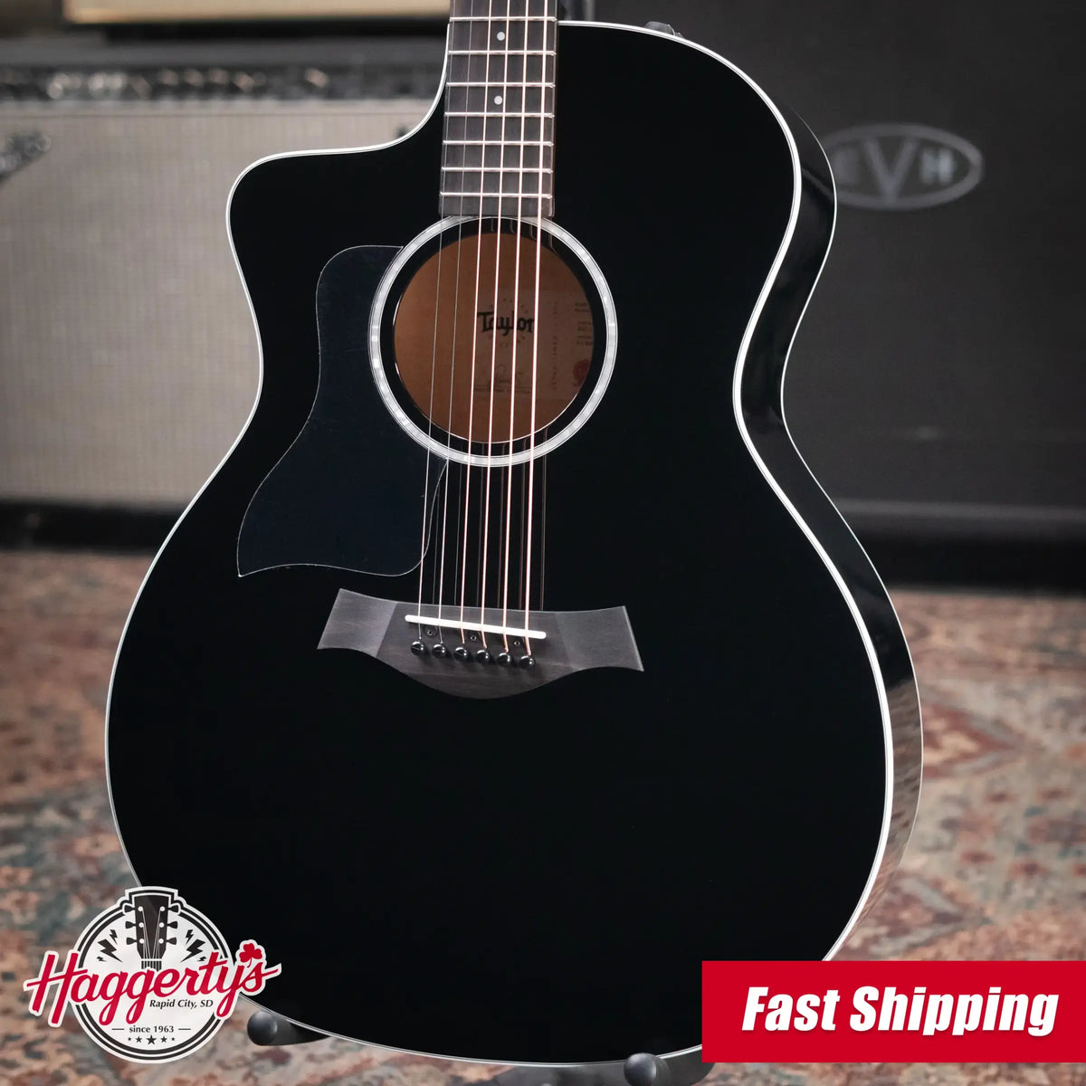 Taylor 214ce-BLK Plus Left-Handed Grand Auditorium Acoustic/Electric Guitar - Black with Aerocase - Demo