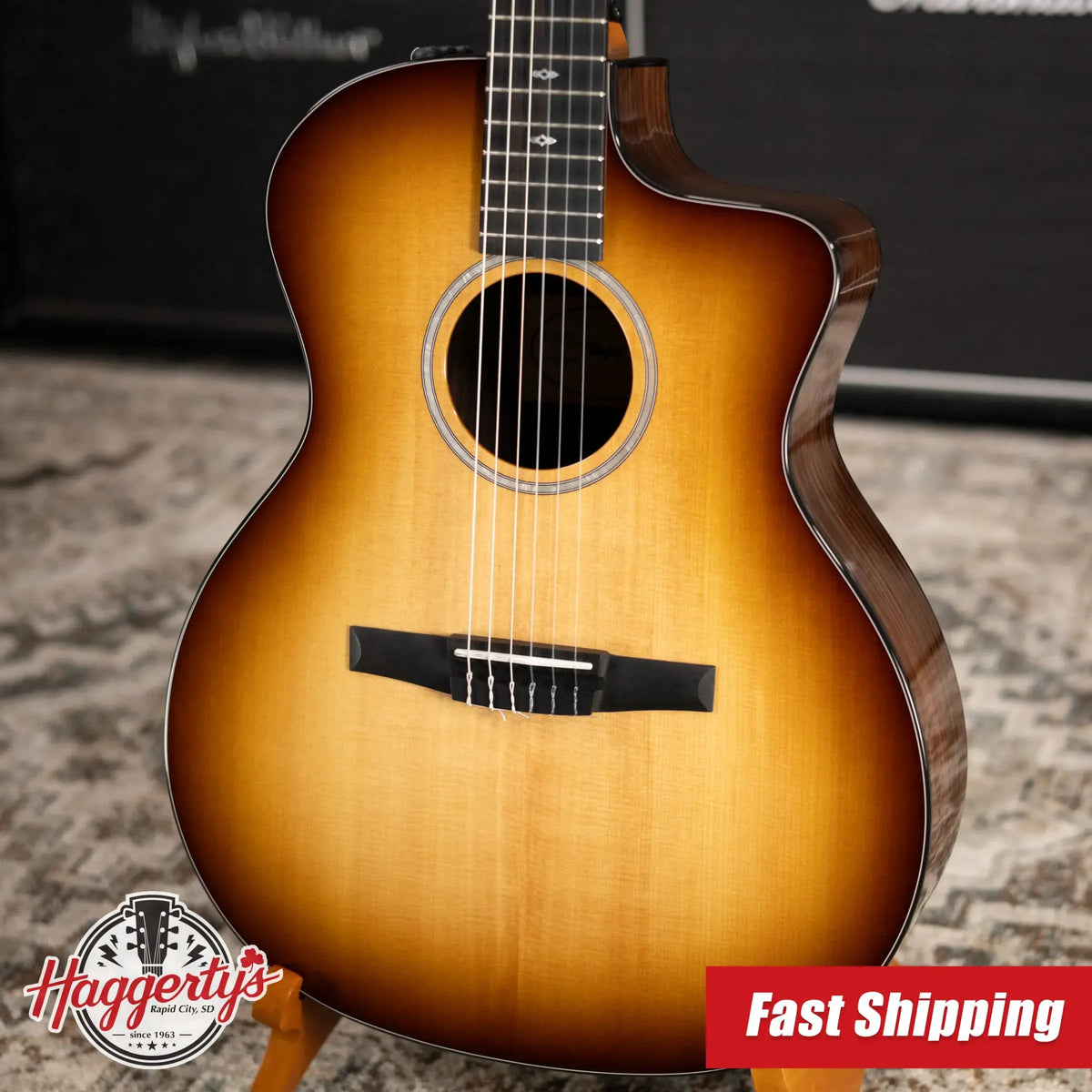 Taylor 214ce-N Plus Sunset Blvd Nylon Grand Auditorium Acoustic/Electric Guitar - Shaded Edge Burst with Aerocase