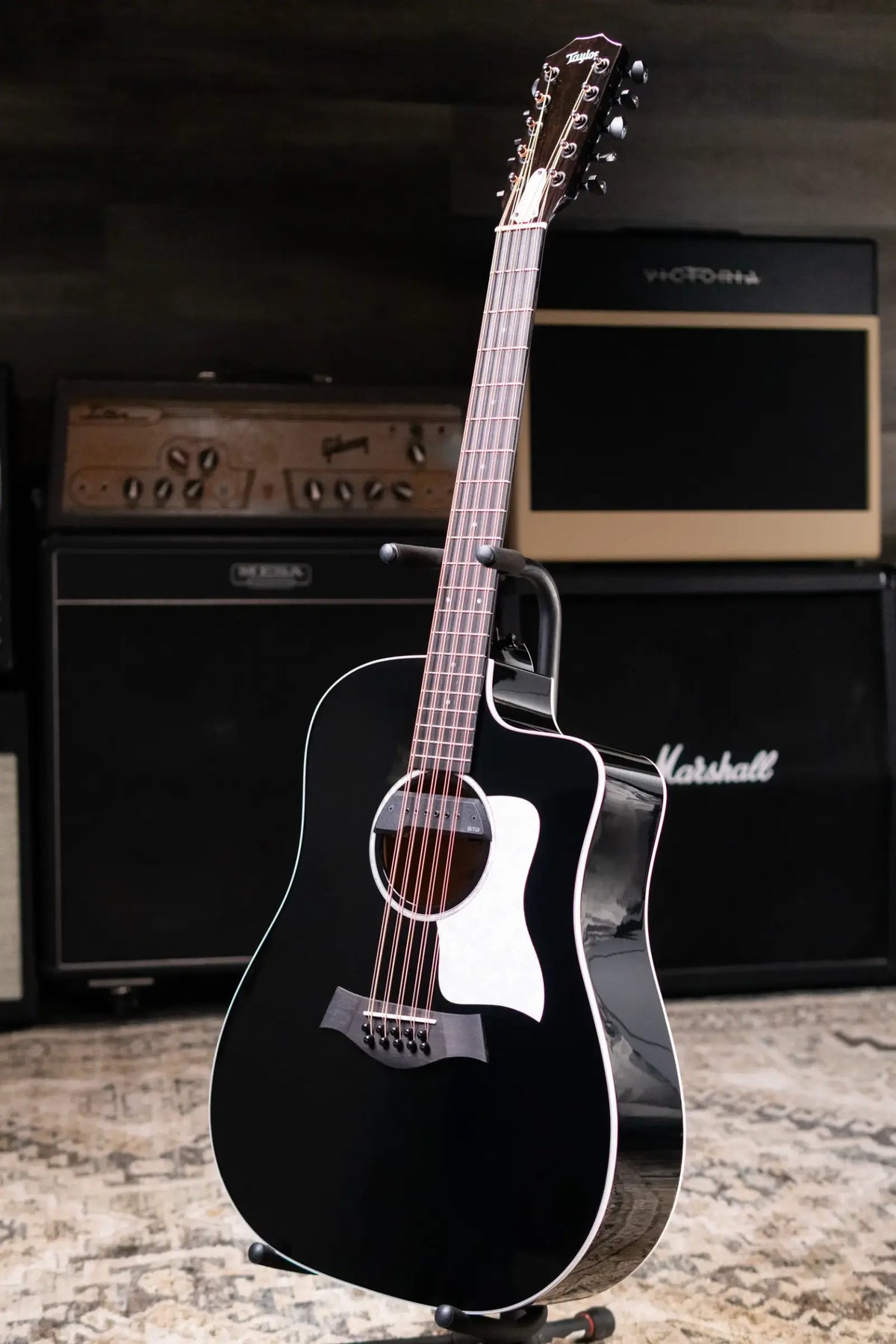 Taylor 250ce Plus BLK Bajo Quinto Acoustic/Electric Guitar - Black with Aerocase