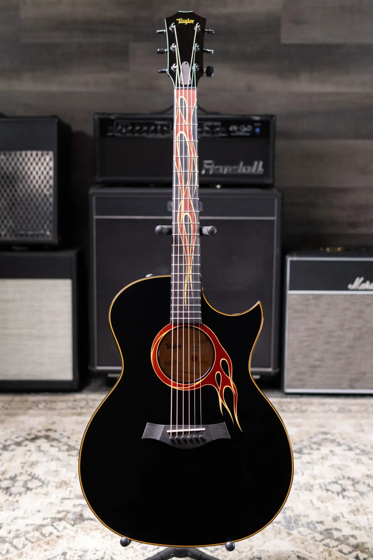 Taylor Custom Shop Grand Auditorium Acoustic/Electric Guitar - Hot Rod Black with Hardshell Case