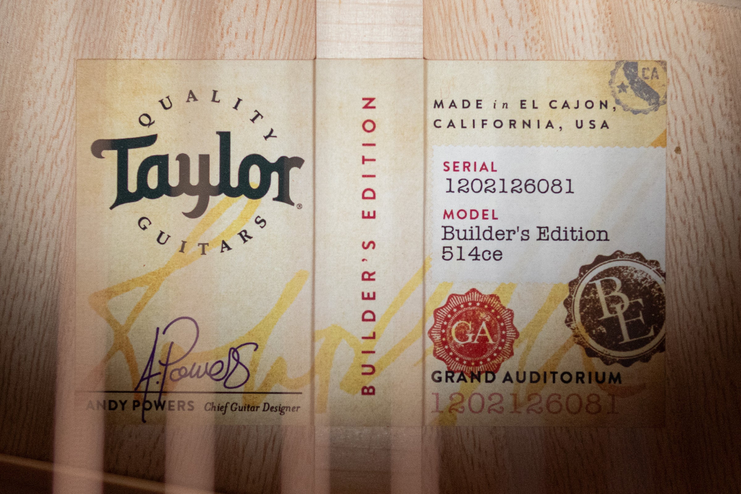 Taylor Next Generation Builder's Edition 514ce Grand Auditorium Acoustic/Electric Guitar - Natural with Hardshell Case