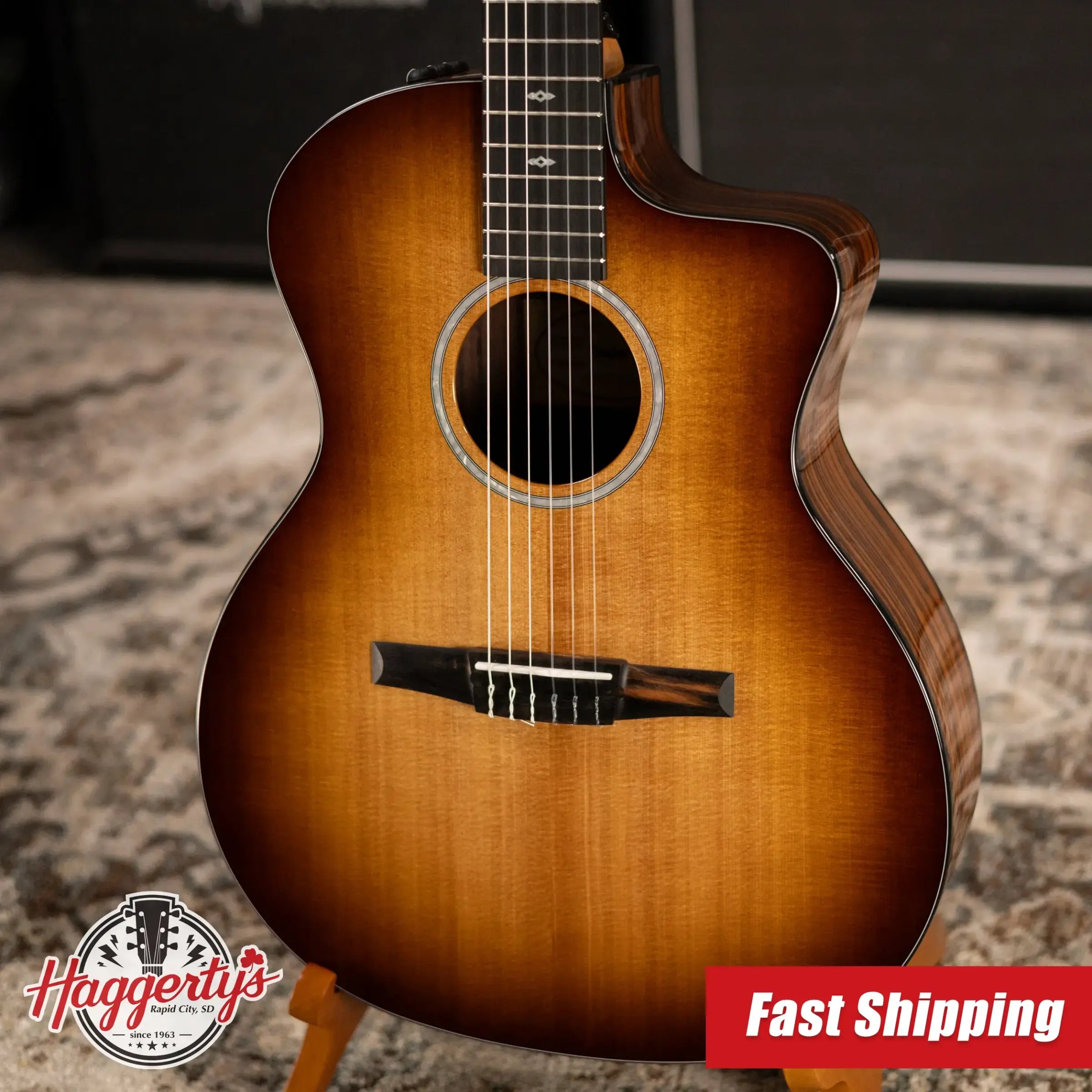 Taylor Sunset Blvd 214ce-N Plus Nylon Grand Auditorium Acoustic/Electric Guitar - Shaded Edge Burst with Aerocase - Factory Used