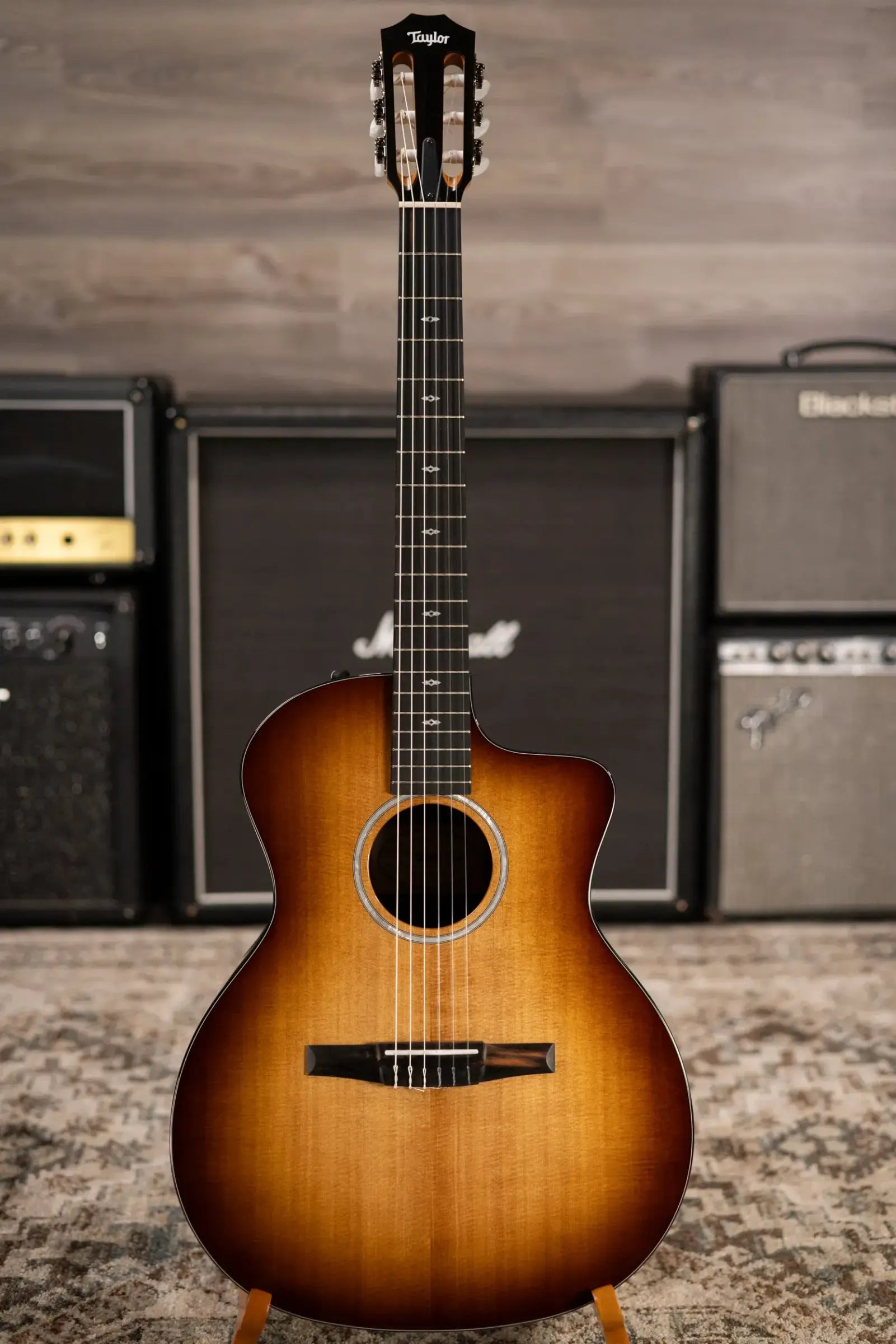 Taylor Sunset Blvd 214ce-N Plus Nylon Grand Auditorium Acoustic/Electric Guitar - Shaded Edge Burst with Aerocase - Factory Used