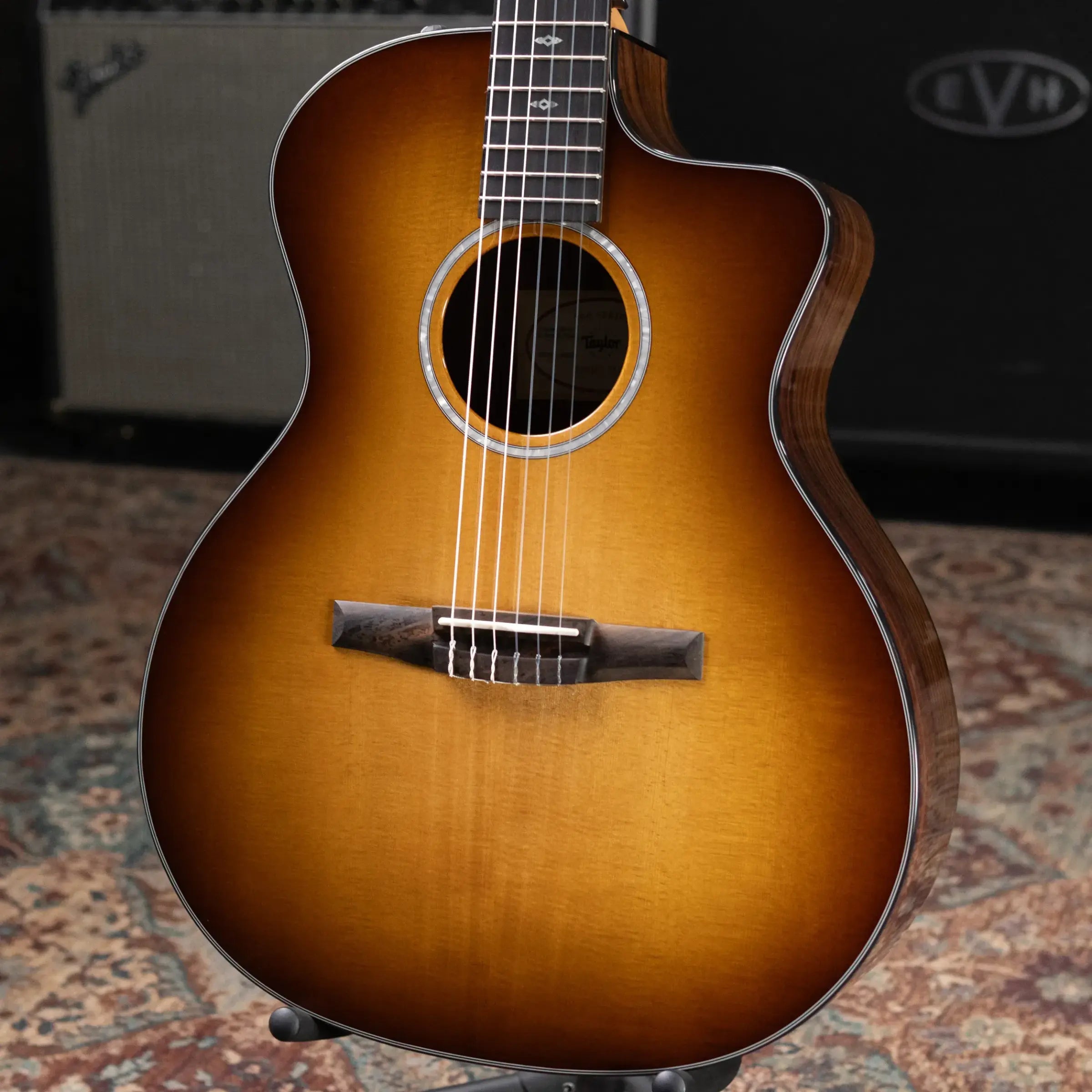 Taylor Sunset Blvd 214ce-N Plus Nylon Grand Auditorium Acoustic/Electric Guitar - Shaded Edge Burst with Aerocase - Factory Used