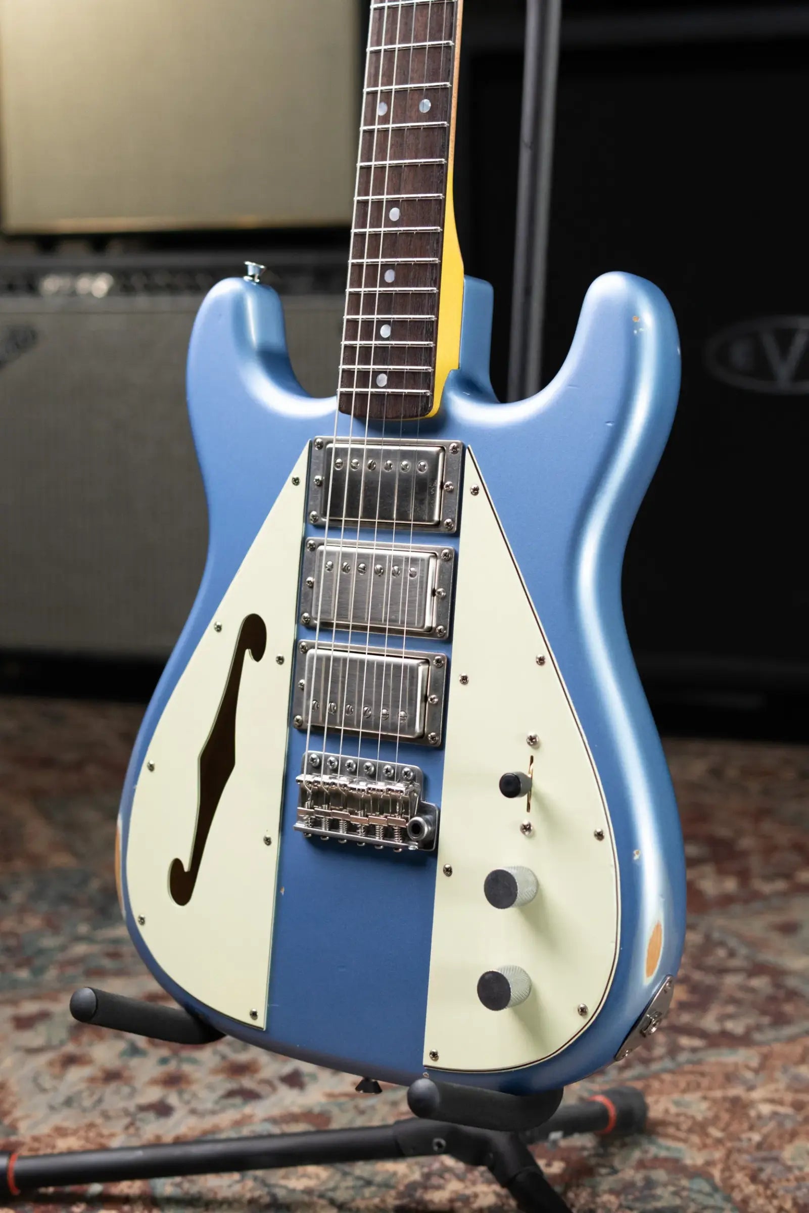 Nash Wayfarer Semi-Hollow Electric Guitar - Ice Blue Metallic with Hardshell Case