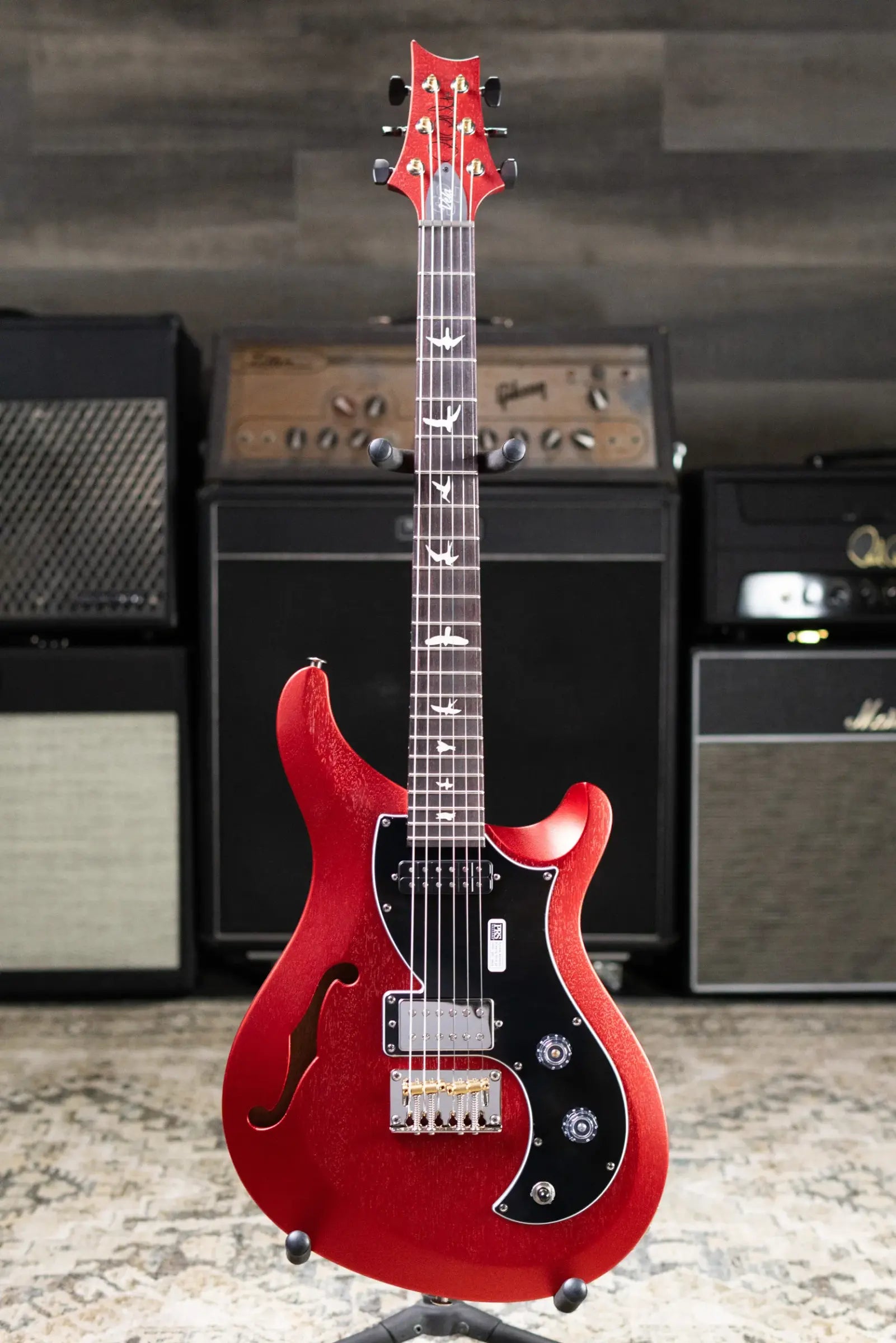 PRS S2 Vela Semi-Hollow Satin Electric Guitar - Red Apple Metallic with Gig Bag