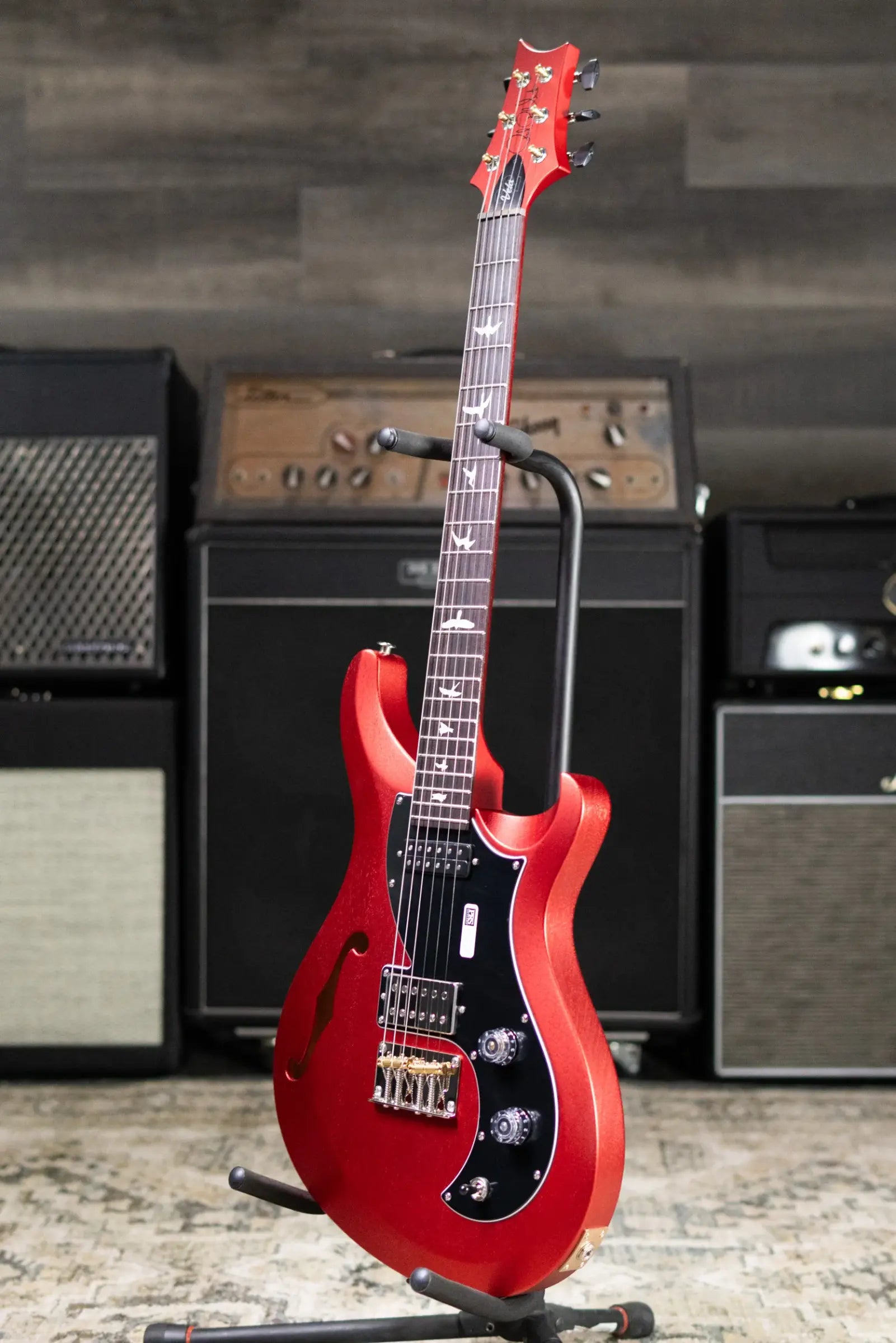 PRS S2 Vela Semi-Hollow Satin Electric Guitar - Red Apple Metallic with Gig Bag