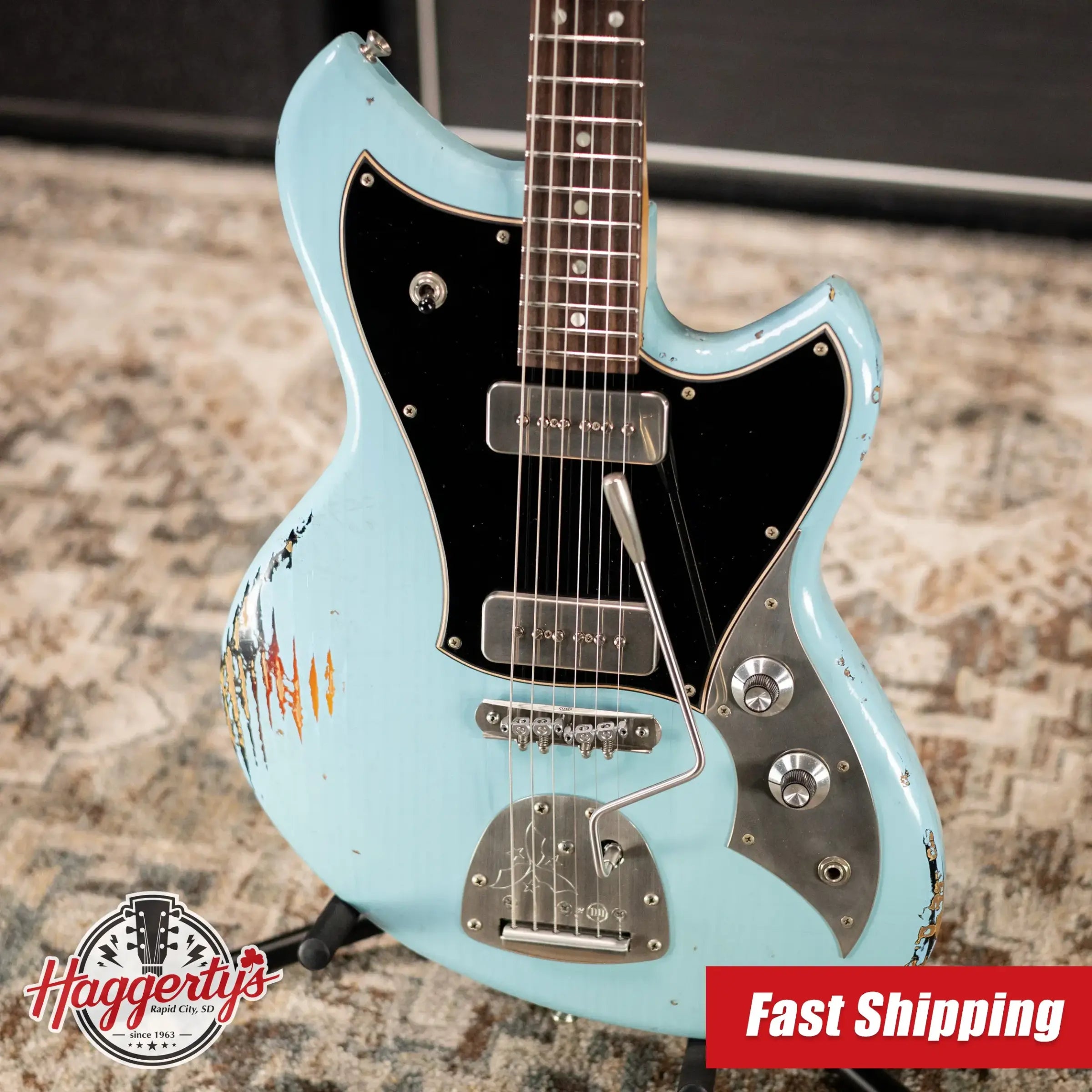 Novo Limited Serus J Electric Guitar - Daphne Blue over '64 3-Tone Burst with Gig Bag