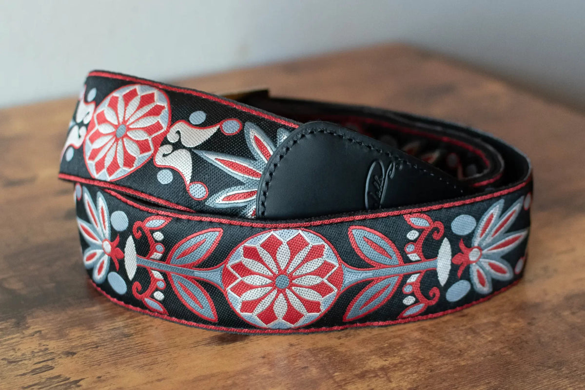 new Henry Heller 2 Deluxe Jacquard Guitar Strap Red Blossom haggertys 2
