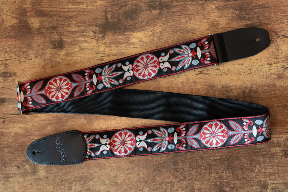 new Henry Heller 2 Deluxe Jacquard Guitar Strap Red Blossom haggertys 7
