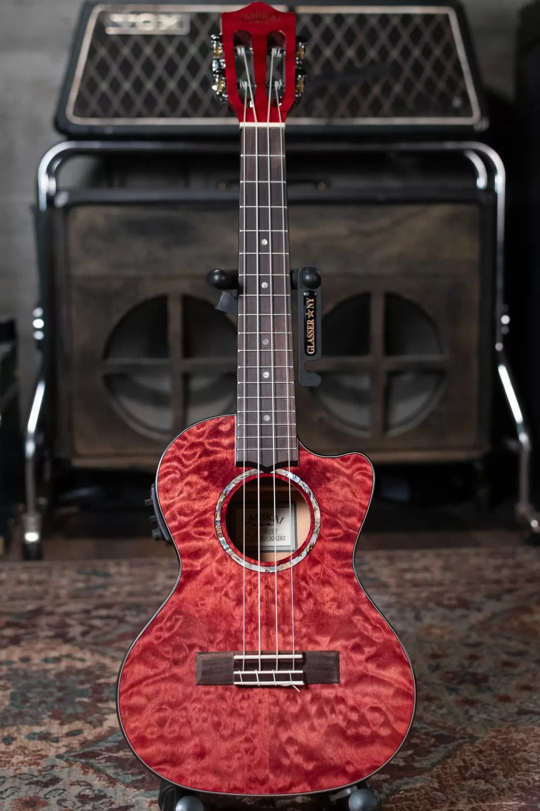 new Lanikai QM RDCET Quilted Maple Red Tenor Ukulele Cutaway w Electronics Gig Bag haggertys 03