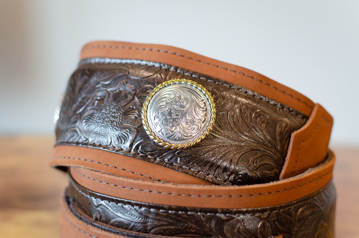 new Taylor Grand Pacific Strap Brown Leather Nickel Conchos 3 haggertys 02