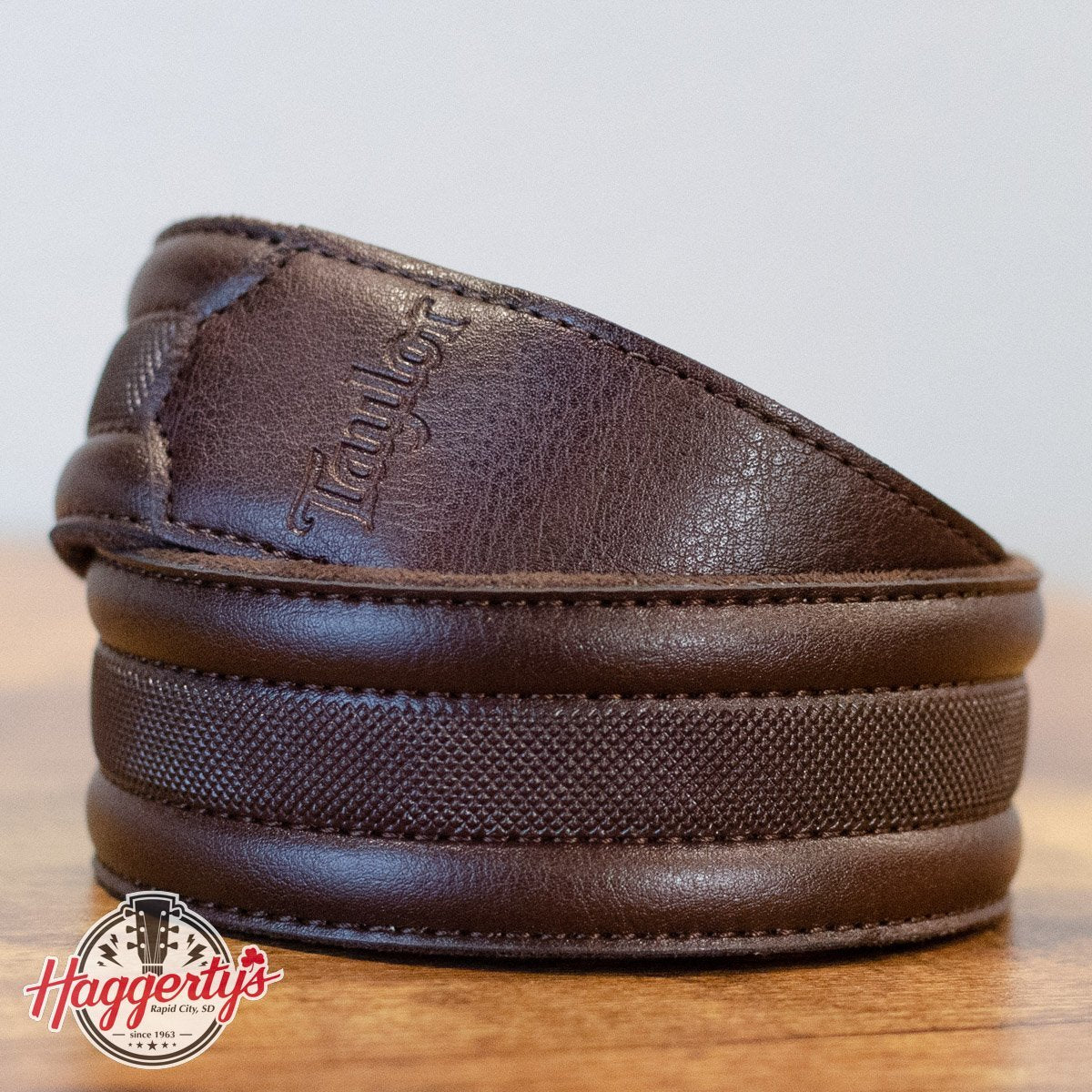 Taylor Slim Vegan Leather Strap Chocolate Brown Engraving 1.50" Embossed Logo