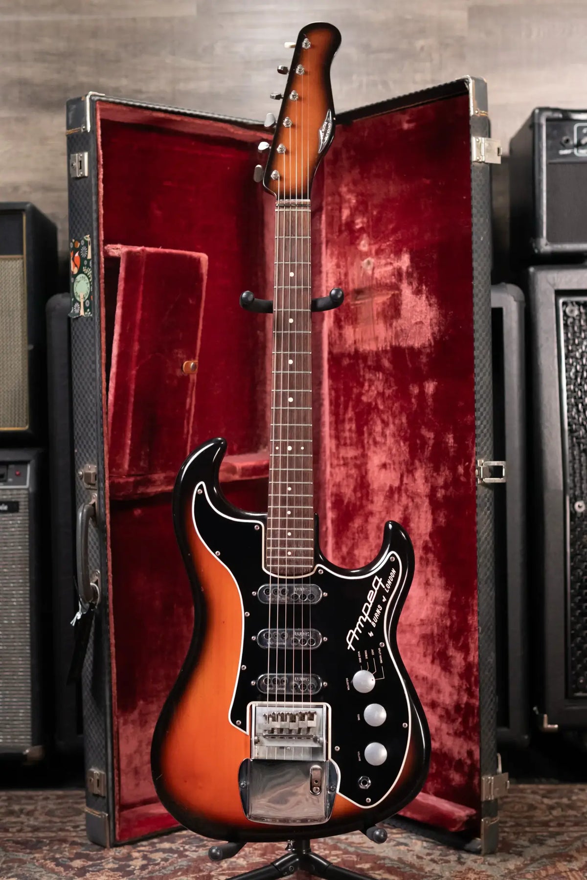 Ampeg Burns Split Sound Electric Guitar Sunburst with Ampeg Tolex Case - Used