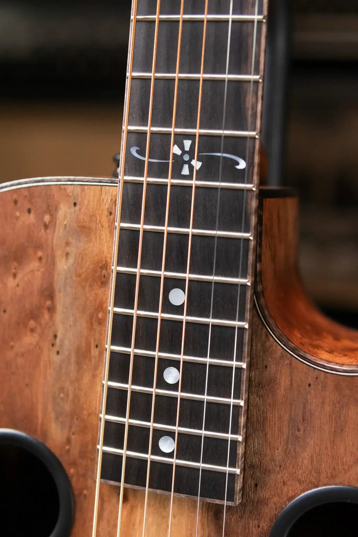 Beard Custom Shop Legacy E Round Neck Acoustic Guitar - Natural Curly Walnut with Hardshell Case