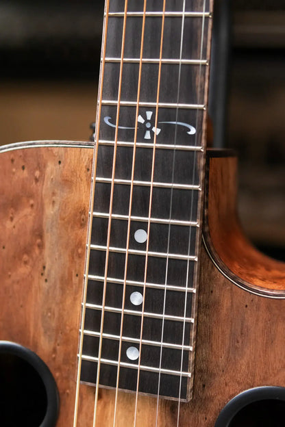 Beard Custom Shop Legacy E Round Neck Acoustic Guitar - Natural Curly Walnut with Hardshell Case