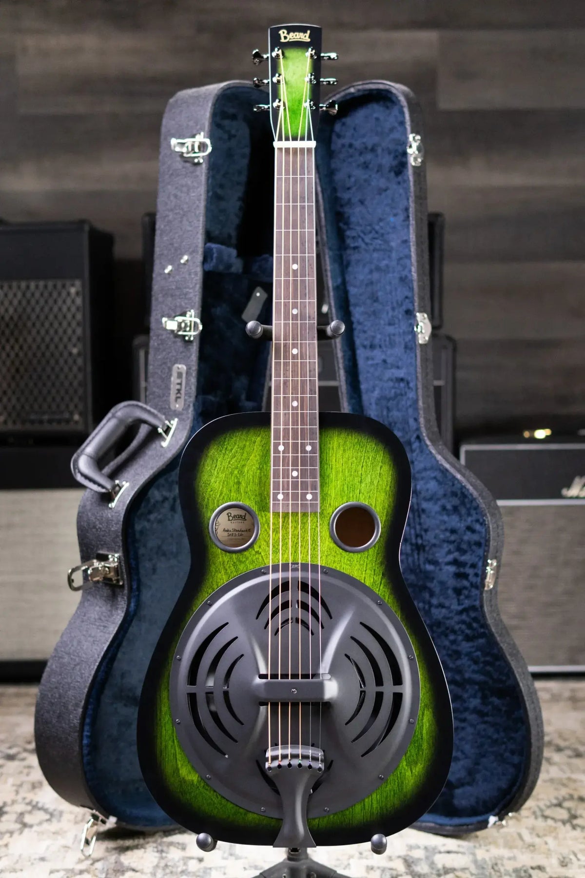 Beard Radio Standard E Model with Fishman Pickup Squareneck Resonator Acoustic/Electric Guitar - Emerald Sunburst with Hardshell Case